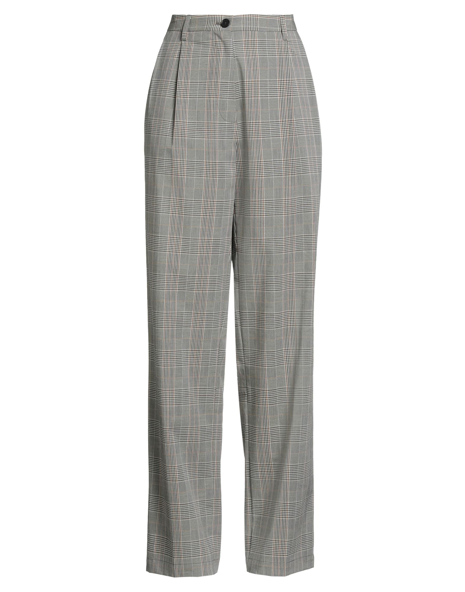 와이드 레그 팬츠, 우븐, 프린스 오브 웨일스, 장식 부착 없음, 하이 웨이스트, 레귤러 핏, 버튼 여밈, 지퍼 여밈, 멀티 포켓, 스트레치, 세탁기 세탁 또는 드라이클리닝, 표백 금지, 건조기 사용불가. 이미지