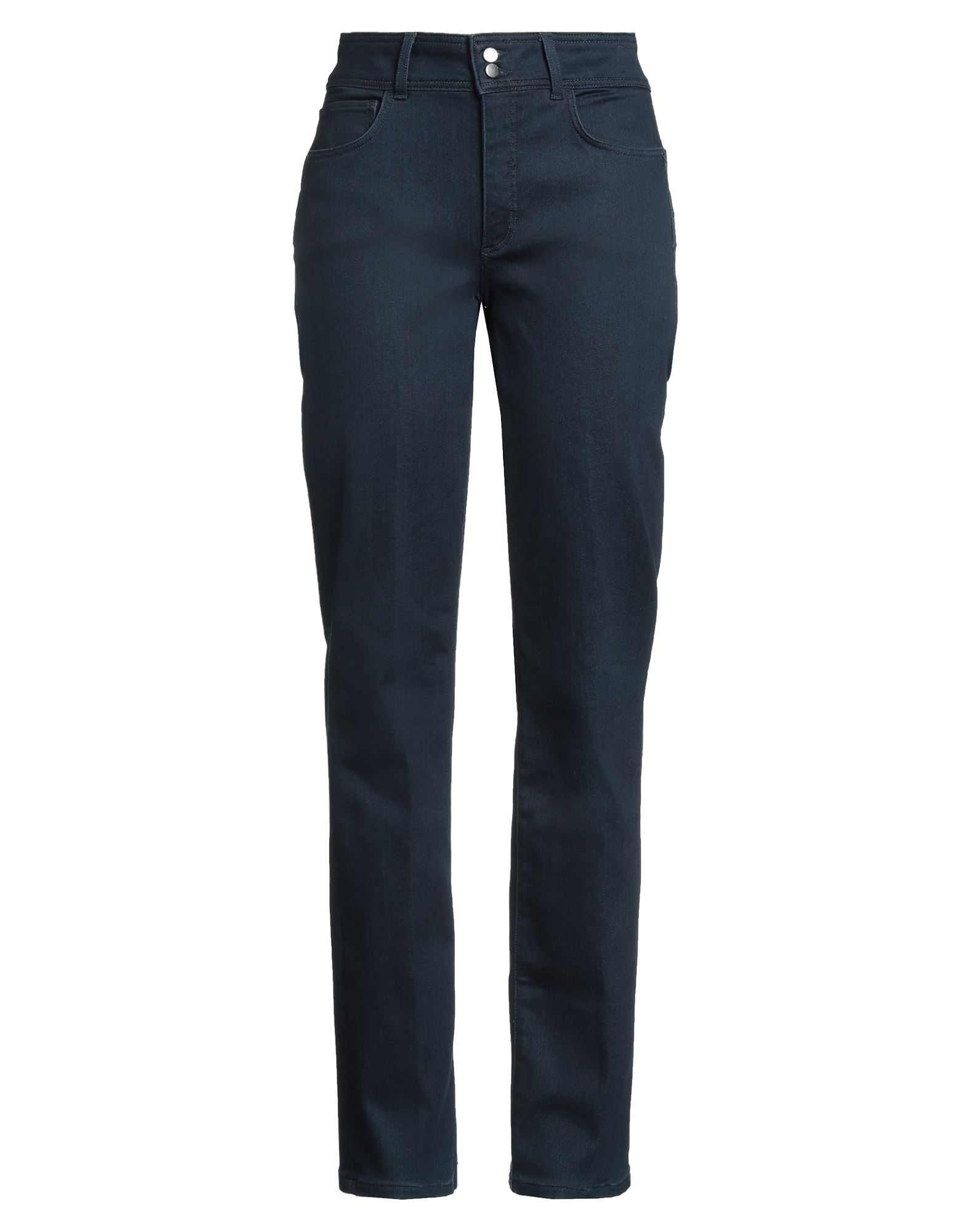 스트레이트 레그 진, 데님, 솔리드 컬러, 브랜드 로고, 다크 워싱, 엘라스틱 웨이스트라인, 레귤러 핏, 지퍼 여밈, 버튼 여밈, 멀티 포켓, 스트레치, 손세탁, 표백 금지, 건조기 사용불가. 이미지