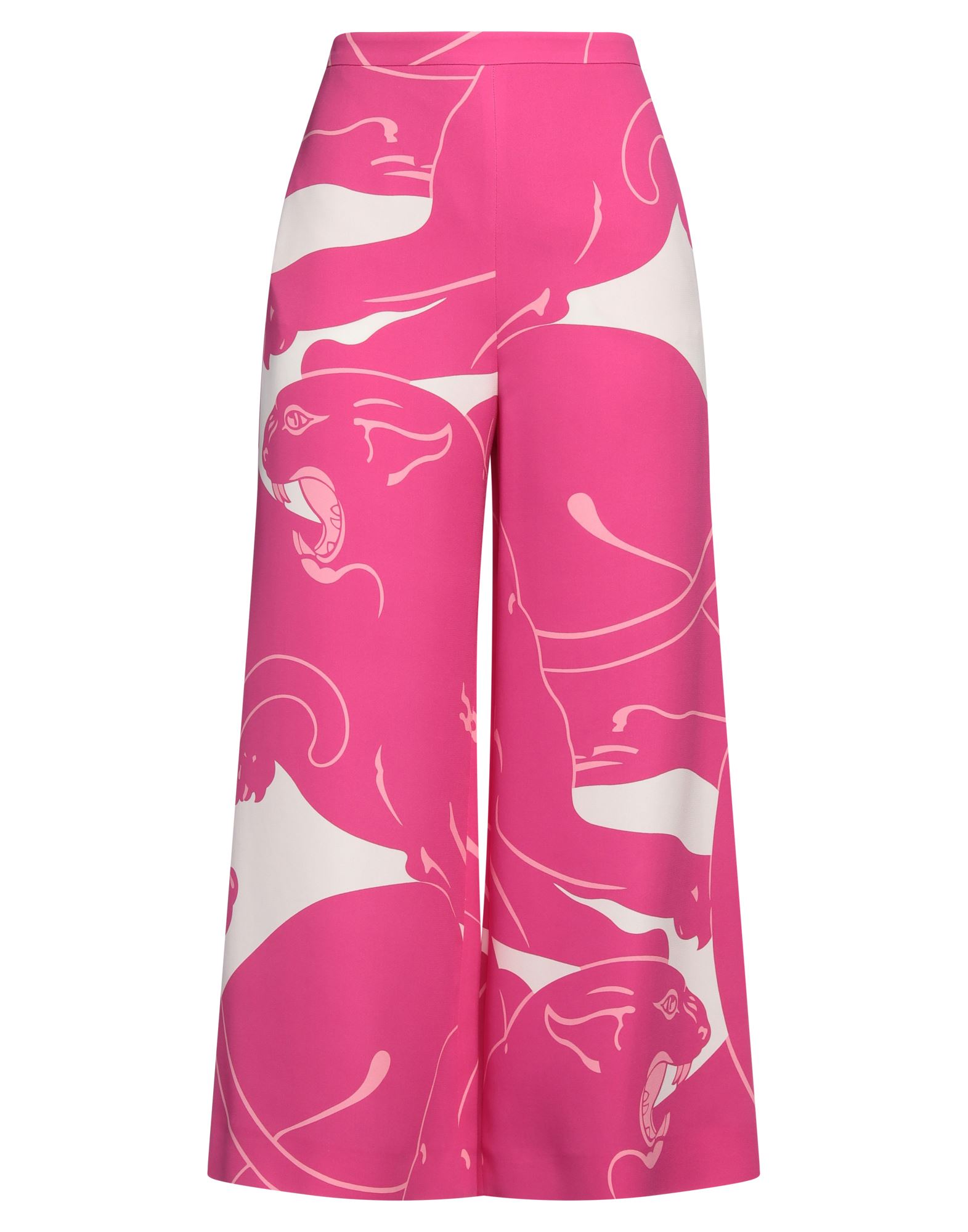 와이드 레그 팬츠, 크레이프, 멀티컬러 패턴, 장식 부착 없음, 하이 웨이스트, 레귤러 핏, 후크 여밈, 지퍼 여밈, 드라이클리닝, 표백 금지, 건조기 사용불가. 이미지