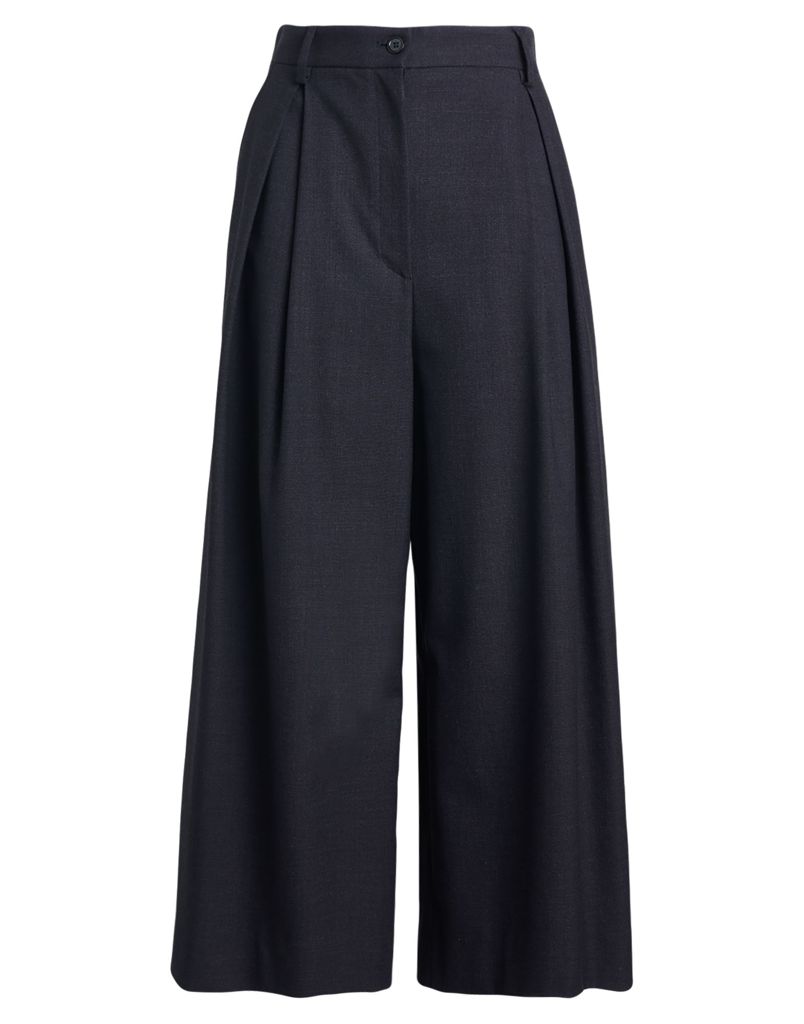 와이드 레그 팬츠, 우븐, 솔리드 컬러, 다트, 하이 웨이스트, 벨트 루프, 레귤러 핏, 지퍼 여밈, 1 버튼, 슬릿 포켓, 스트레치, 드라이클리닝, 표백 금지, 건조기 사용불가. 이미지