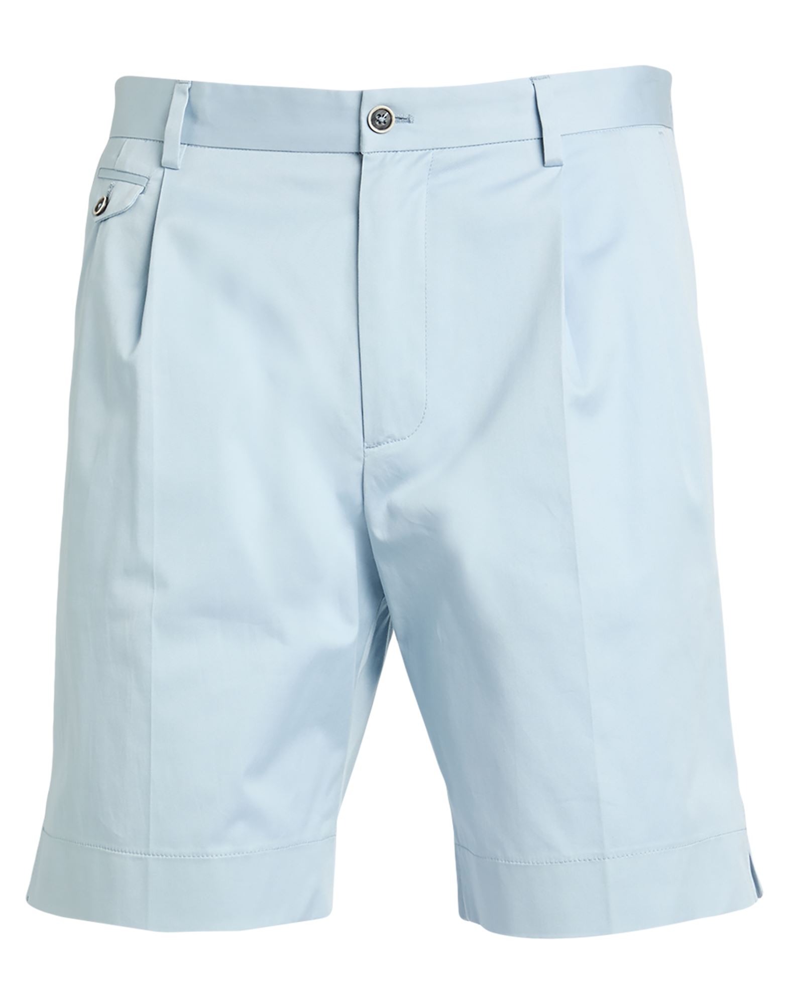 캐주얼 쇼츠, 트윌, 솔리드 컬러, 장식 부착 없음, 하이 웨이스트, 버튼 여밈, 지퍼 여밈, 웰트 포켓, 슬릿 포켓, 스트레치, 드라이클리닝, 표백 금지, 건조기 사용불가. 이미지