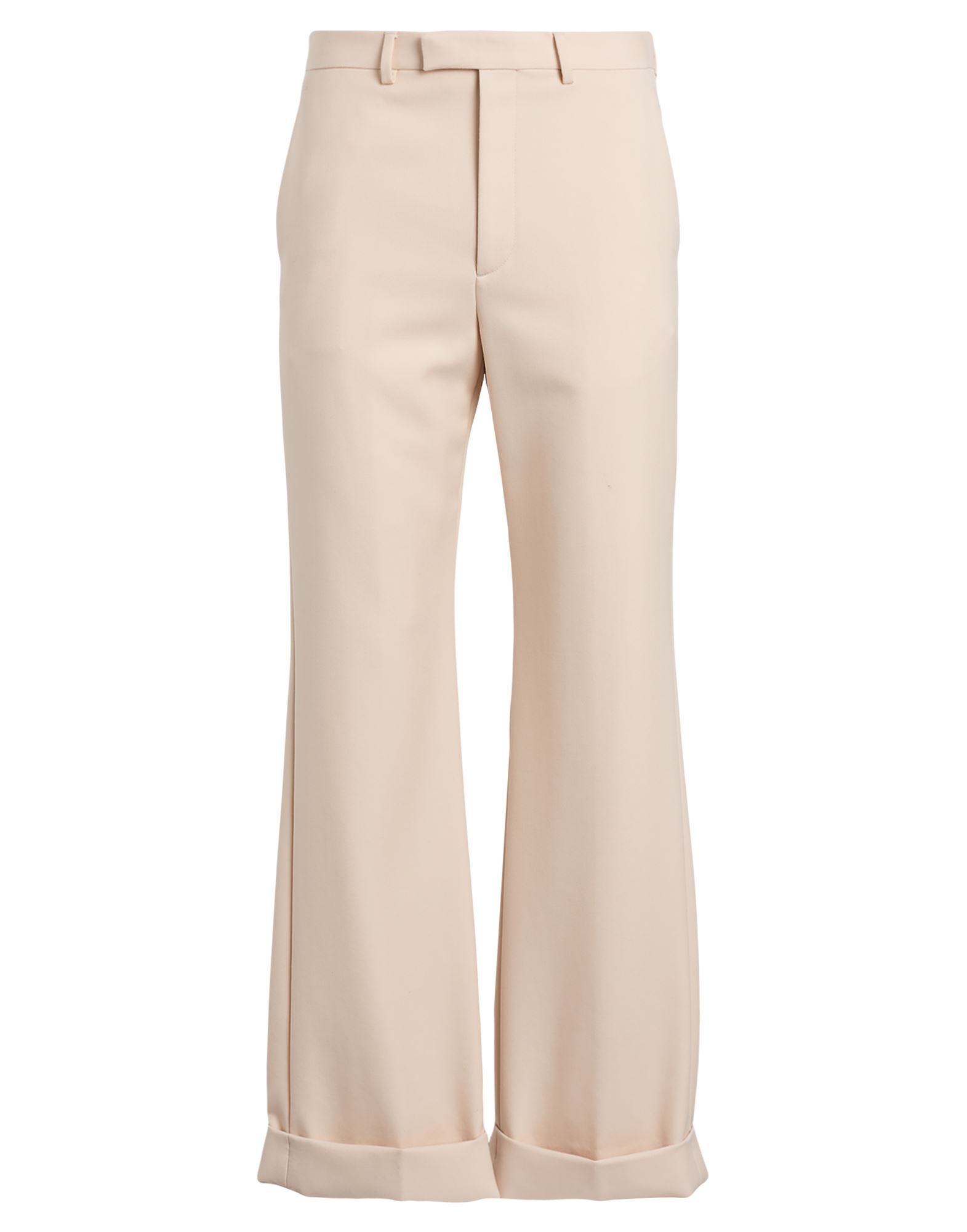 테일러드 팬츠, 울 보일, 솔리드 컬러, 장식 부착 없음, 하이 웨이스트, 벨트 루프, 스트레이트 레그, 레귤러 핏, 지퍼 여밈, 후크 여밈, 폴디드 헴, 슬릿 포켓, 웰트 포켓, 드라이클리닝, 표백 금지, 건조기 사용불가, 동물성 비섬유 자재 함유, 오피스 룩이나 특별한 날에 적합한 품격 있는 포멀 스타일. 이미지