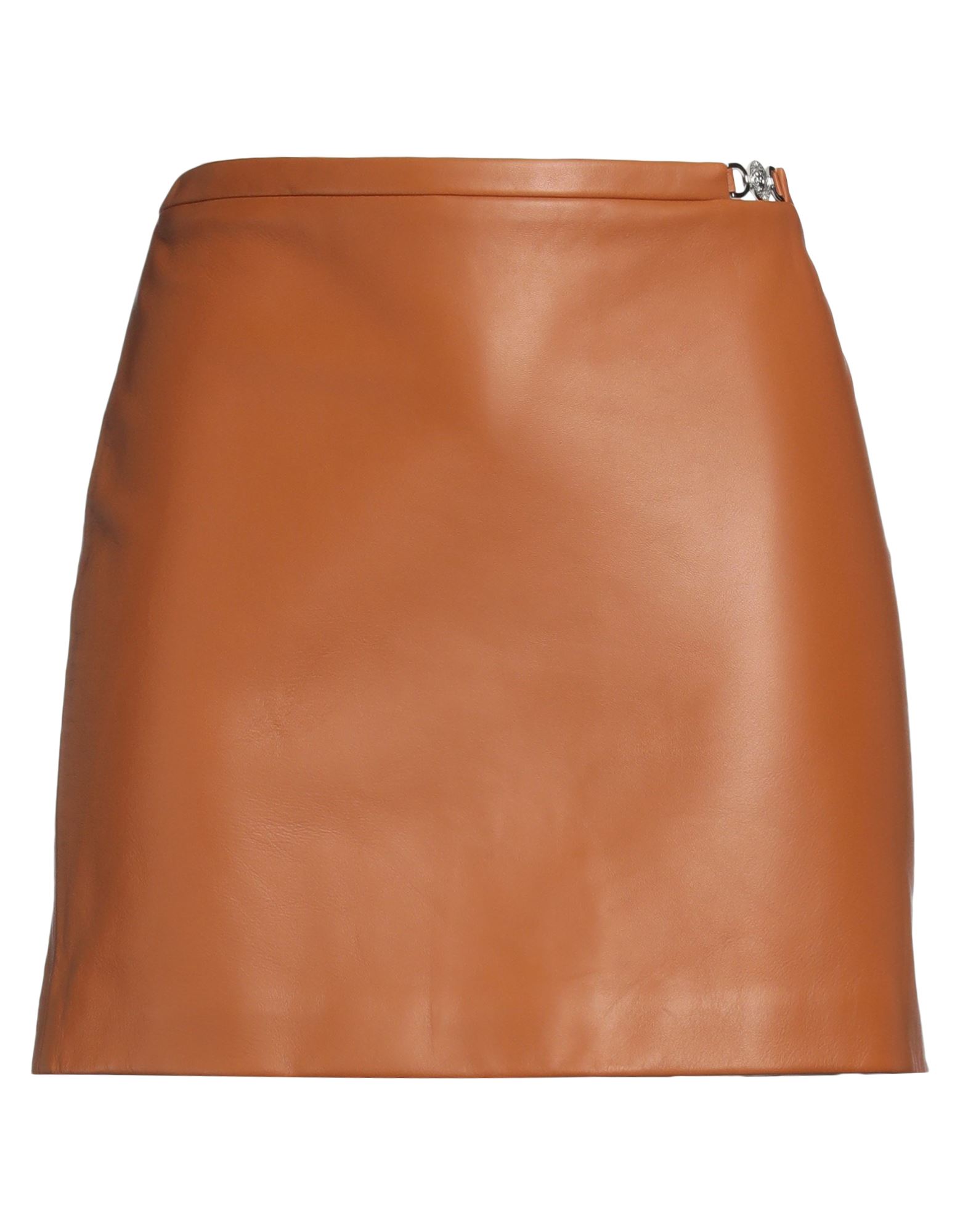 펜슬 스커트, 가죽, 브랜드 로고, 솔리드 컬러, 레귤러 핏, 안감있음, 지퍼 여밈, 포켓 없음, 물세탁 불가, 표백 금지, 건조기 사용불가, 다림질 금지, 동물성 비섬유 자재 함유. 이미지