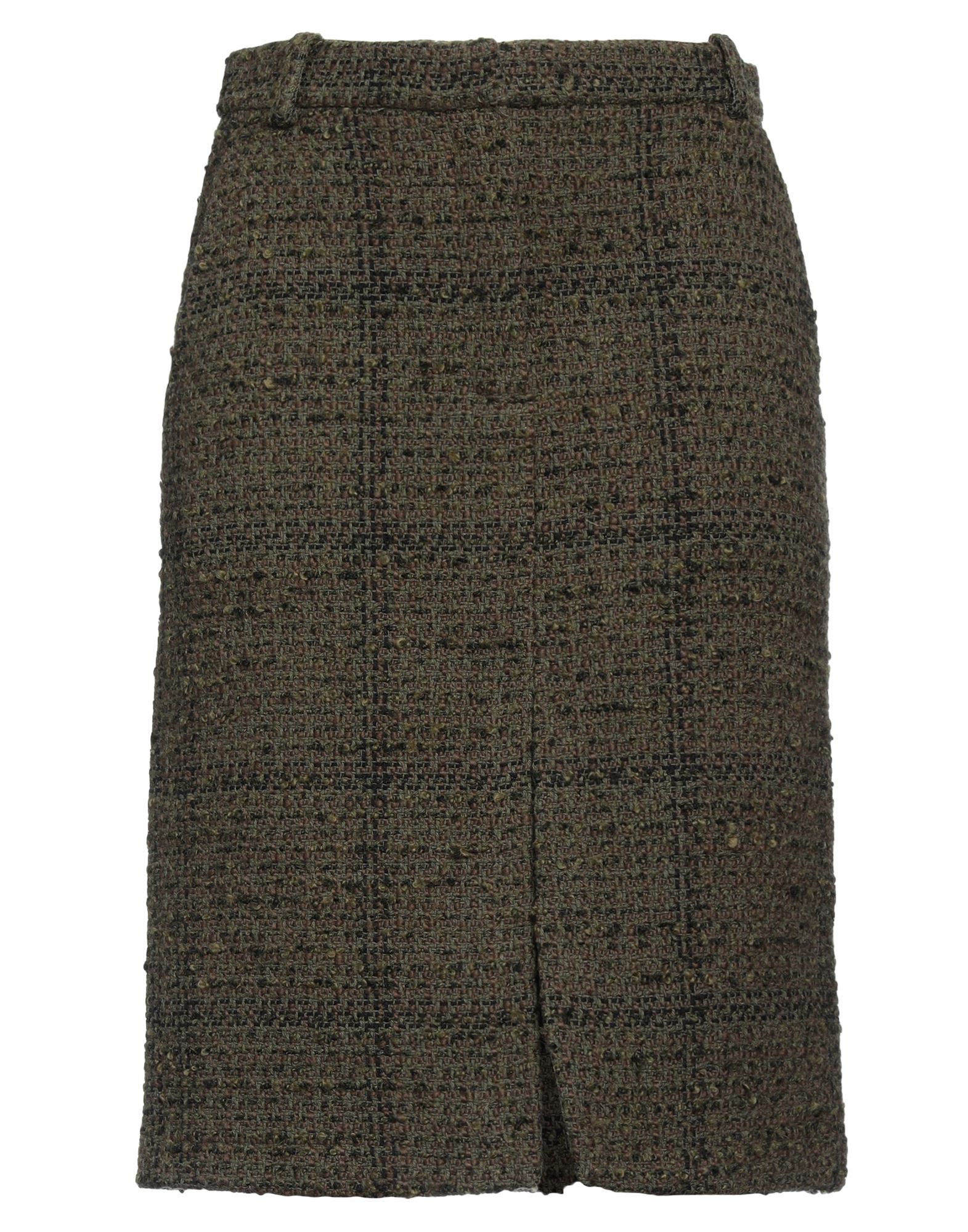 펜슬 스커트, 트위드, 멀티컬러 패턴, 장식 부착 없음, 안감있음, 지퍼 여밈, 후크 여밈, 프론트 슬릿, 멀티 포켓, 드라이클리닝, 표백 금지, 건조기 사용불가, 편안함과 우아함이 결합된 격식을 갖춘 세련된 포멀 오피스 룩. 이미지