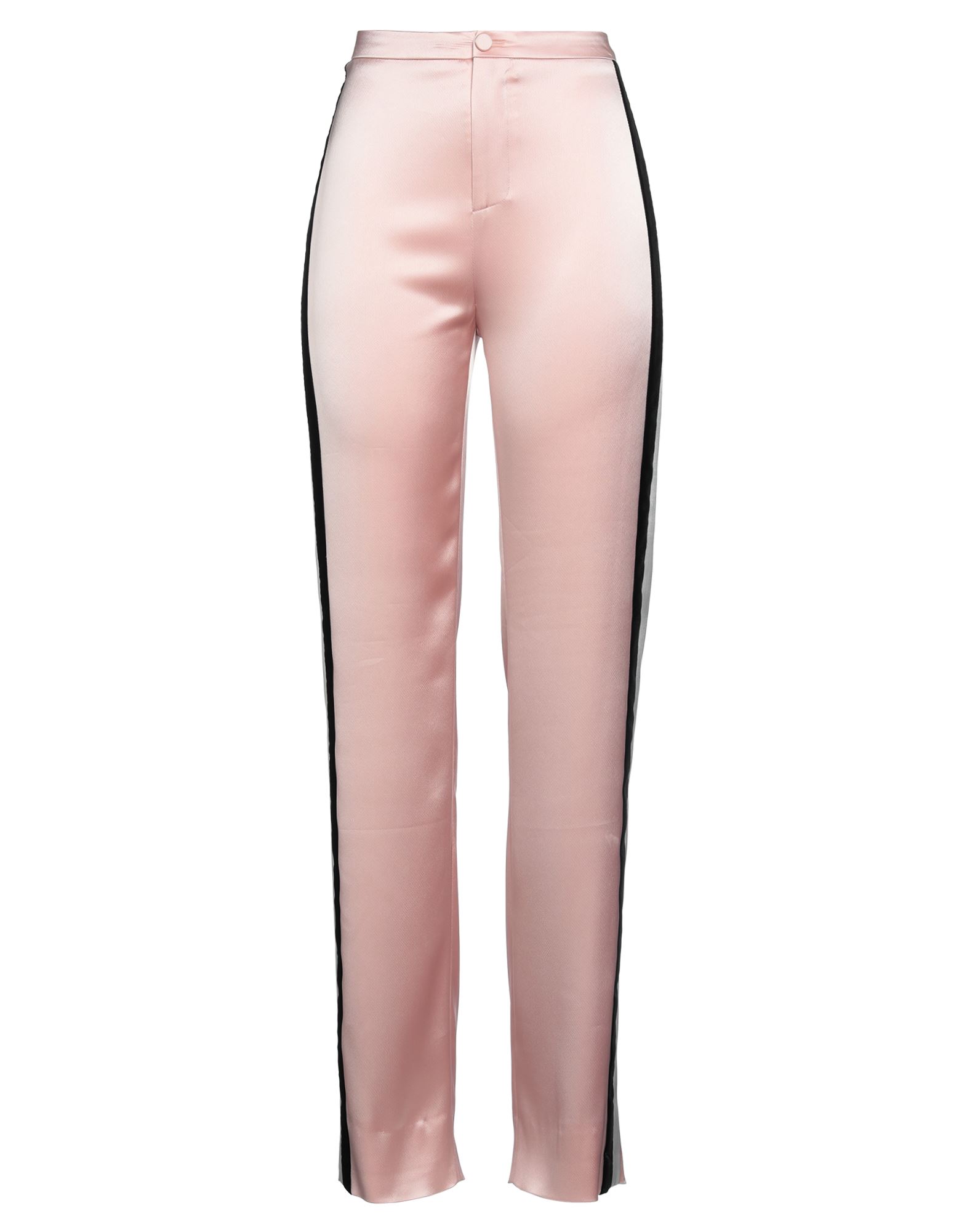 스트레이트 레그 팬츠, 새틴, 장식 디테일 솔리드 컬러, 사이드 스트라이프, 벨벳 트리밍, 하이 웨이스트, 레귤러 핏, 지퍼 여밈, 1 버튼, 드라이클리닝, 표백 금지, 건조기 사용불가, 스타일과 우아함 그리고 화려함이 어우러진 멋진 파티 룩을 연출해줄 피스. 이미지