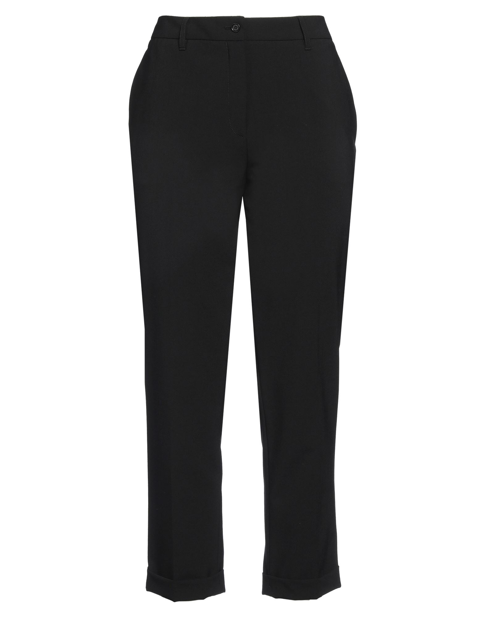 테이퍼드 팬츠, 울 보일, 솔리드 컬러, 장식 부착 없음, 하이 웨이스트, 벨트 루프, 레귤러 핏, 지퍼 여밈, 1 버튼, 폴디드 헴, 멀티 포켓, 스트레치, 손세탁 또는 드라이클리닝, 표백 금지, 건조기 사용불가. 이미지