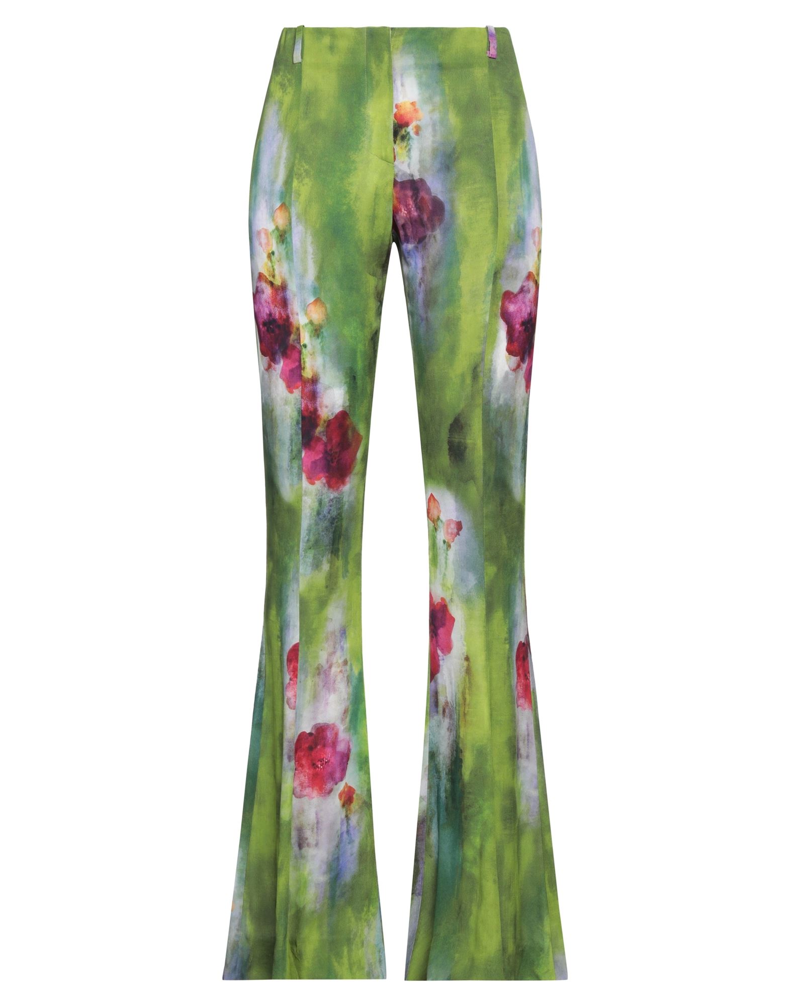 플레어 팬츠, 크레이프, 장식 부착 없음, 플로럴 모티브, 노멀 웨이스트, 벨트 루프, 스키니, 후크 여밈, 포켓 없음, 드라이클리닝, 표백 금지, 건조기 사용불가. 이미지