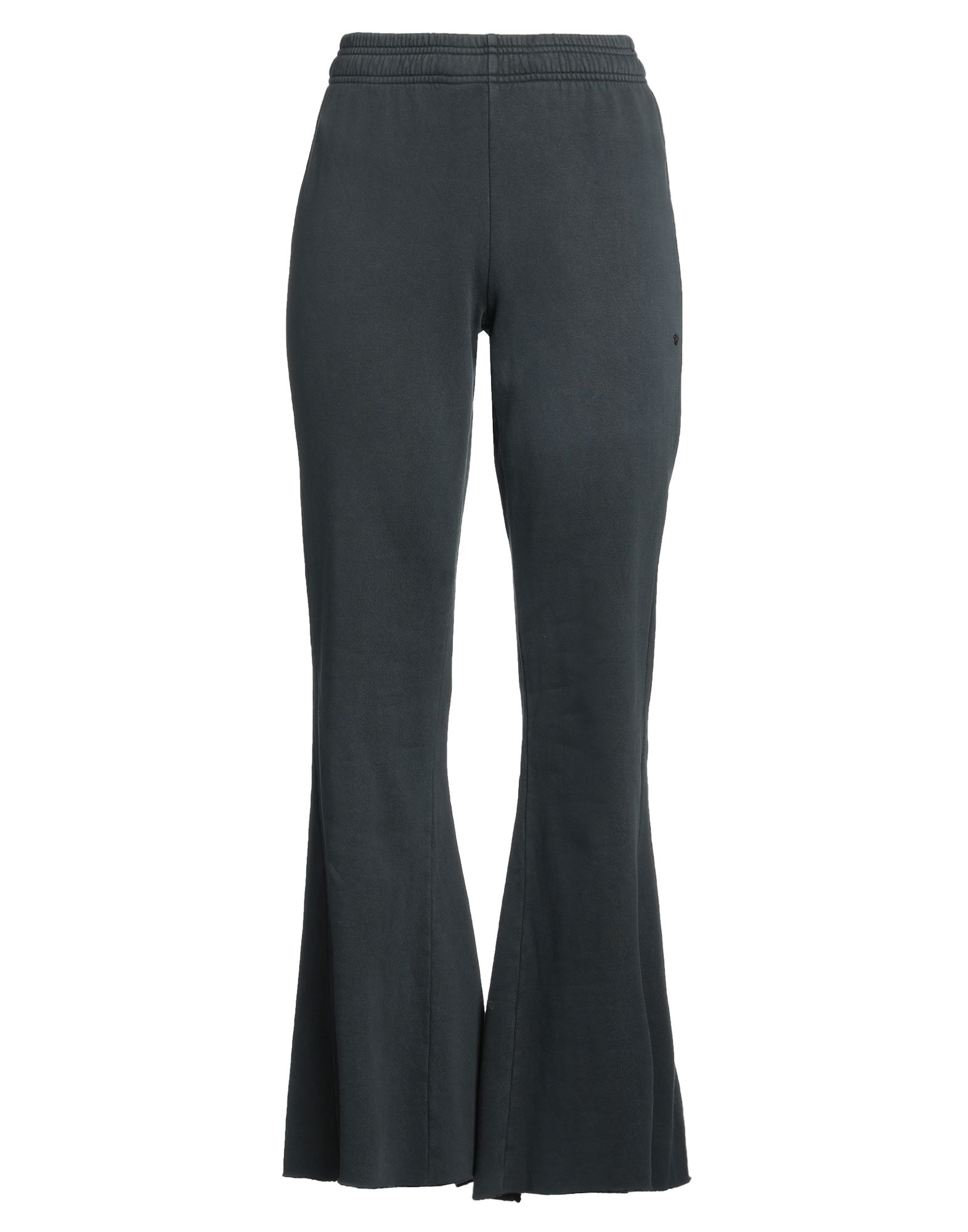 플레어 팬츠, 프렌치 테리, 솔리드 컬러, 브랜드 로고, 노멀 웨이스트, 엘라스틱 웨이스트라인, 레귤러 핏, 드로스트링 여밈, 세탁기로 세탁, 표백 금지, 건조기 사용불가. 이미지