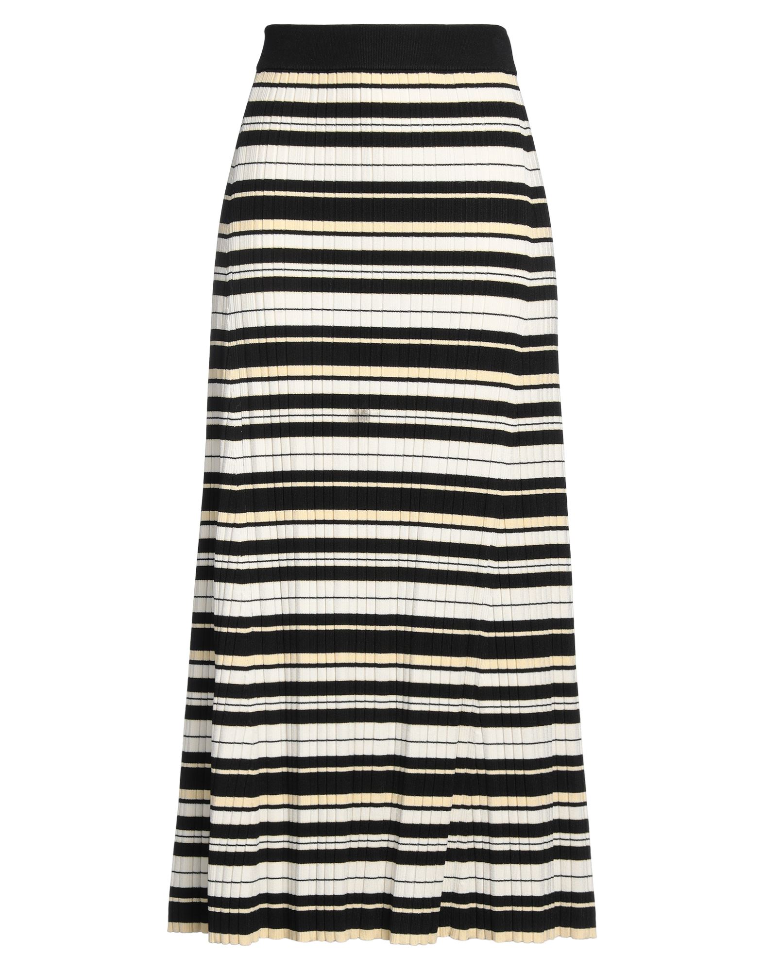 플레어 스커트, 저지, 리브(rib) 조직, 스트라이프, 장식 부착 없음, 엘라스틱 웨이스트라인, 안감없음, 스트레치, 손세탁, 표백 금지, 건조기 사용불가, 다림질 금지. 이미지