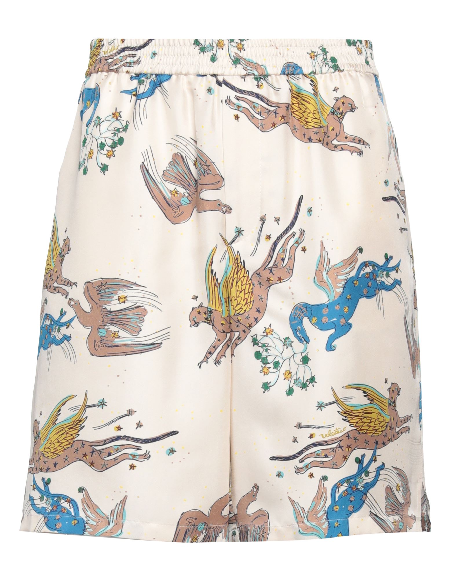 트윌, 장식 부착 없음, 멀티컬러 패턴, 하이 웨이스트, 레귤러 핏, 드로스트링 여밈, 멀티 포켓, 드라이클리닝, 표백 금지, 건조기 사용불가, 캐주얼 쇼츠. 이미지