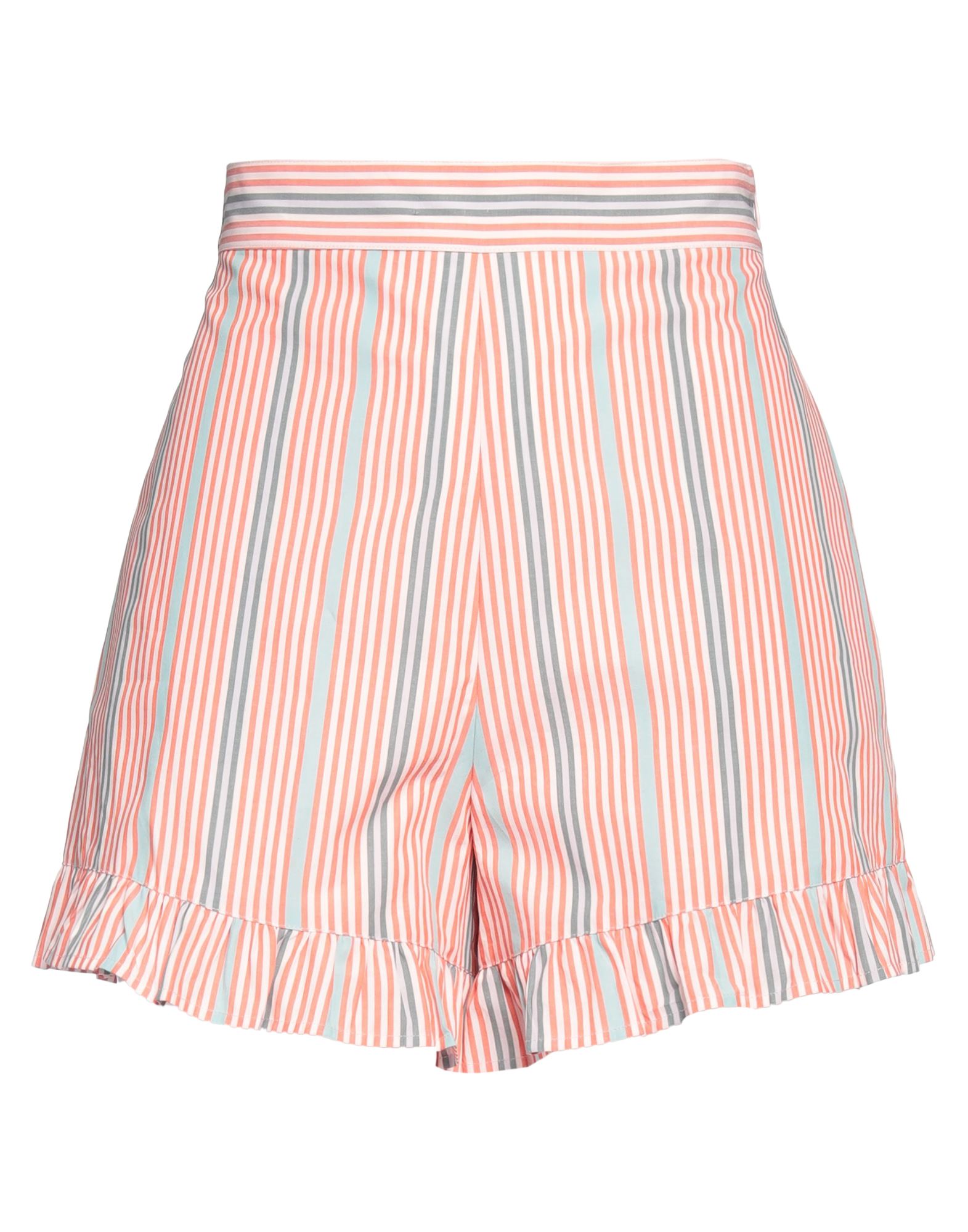 우븐, 러플, 스트라이프, 하이 웨이스트, 지퍼 여밈, 멀티 포켓, 세탁기 세탁 또는 드라이클리닝, 표백 금지, 건조기 사용불가, 반바지. 이미지