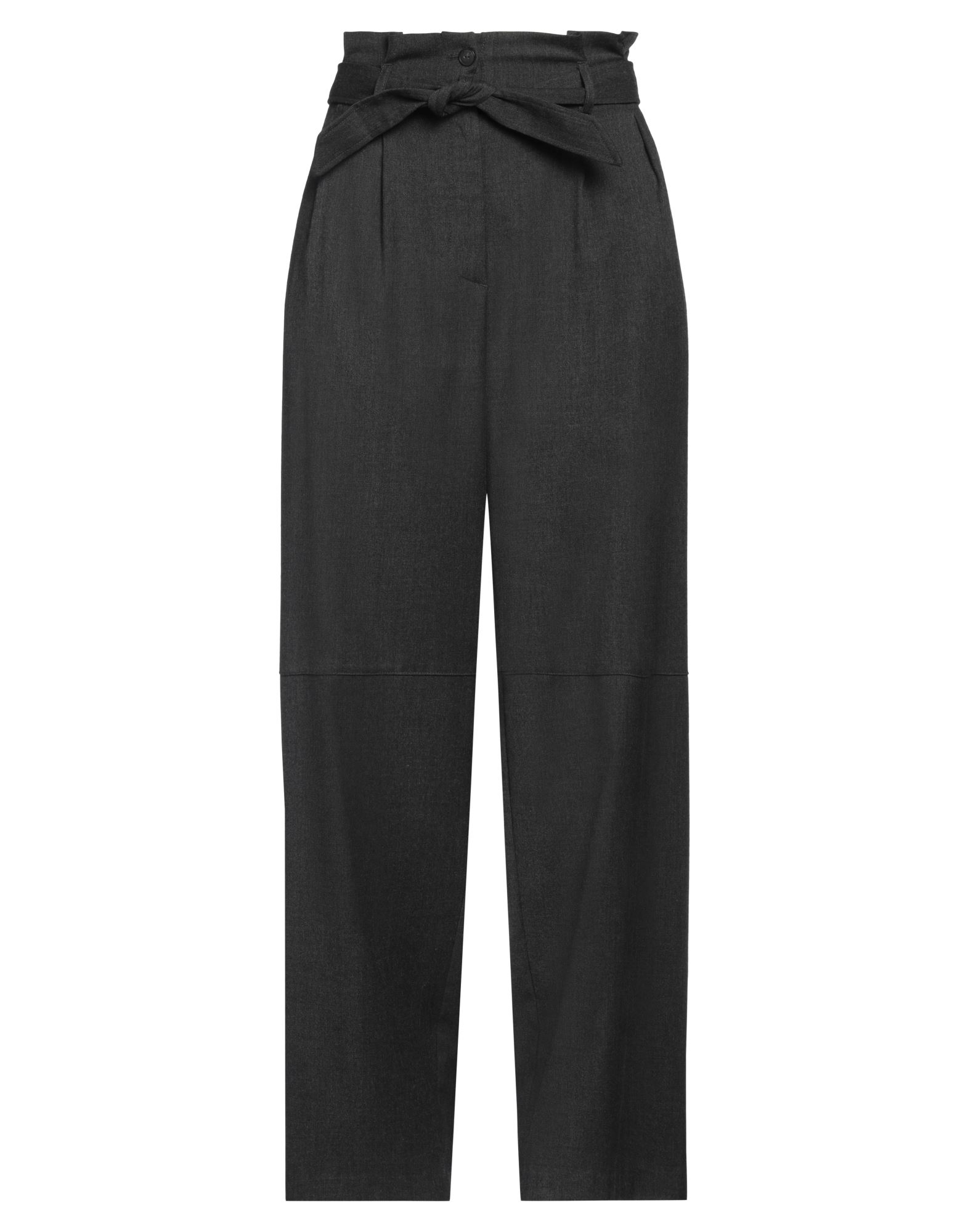 와이드 레그 팬츠, 울 보일, 스트레치 패브릭, 솔리드 컬러, 벨트, 다트, 하이 웨이스트, 벨트 루프, 레귤러 핏, 지퍼 여밈, 1 버튼, 슬릿 포켓, 패치 포켓, 드라이클리닝, 표백 금지, 건조기 사용불가. 이미지