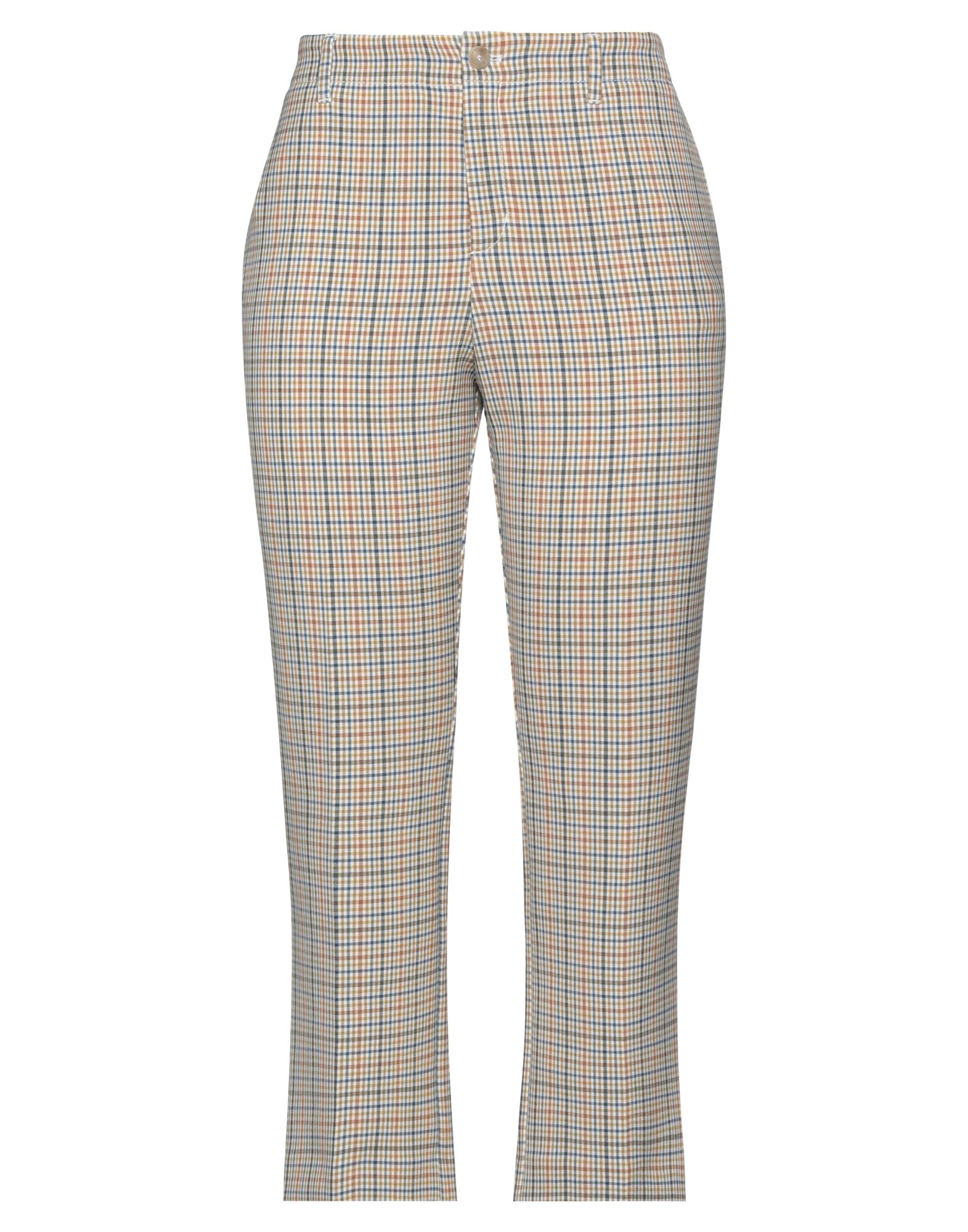 평직, 장식 부착 없음, 체크, 하이 웨이스트, 벨트 루프, 테이퍼드 레그, 레귤러 핏, 1 버튼, 지퍼 클로저, 멀티 포켓, 스트레치, 치노. 이미지