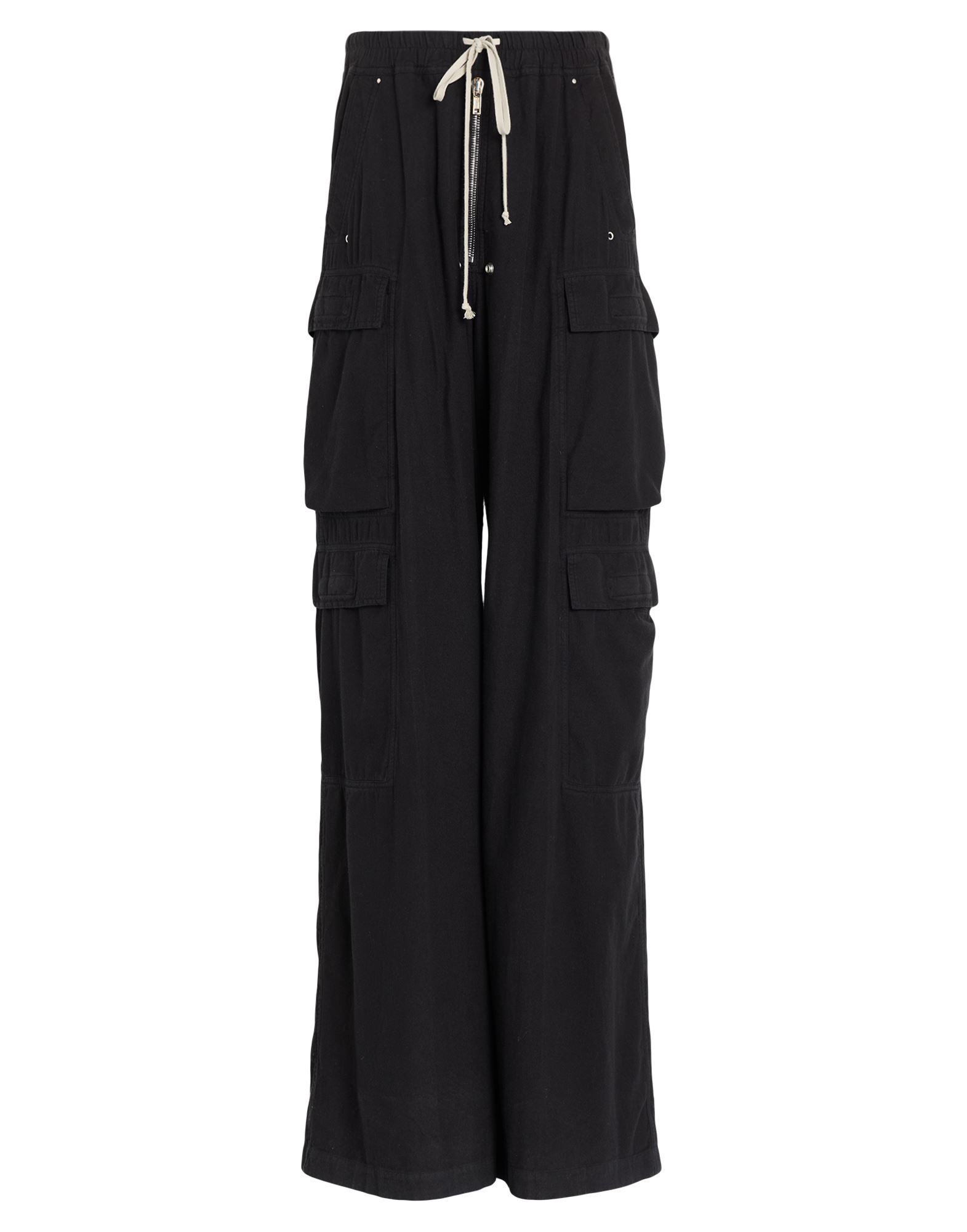 카고 팬츠, 트윌, 솔리드 컬러, 장식 부착 없음, 하이 웨이스트, 엘라스틱 웨이스트라인, 레귤러 핏, 드로스트링 여밈, 지퍼 여밈, 멀티 포켓, 손세탁 또는 드라이클리닝, 표백 금지, 건조기 사용불가. 이미지