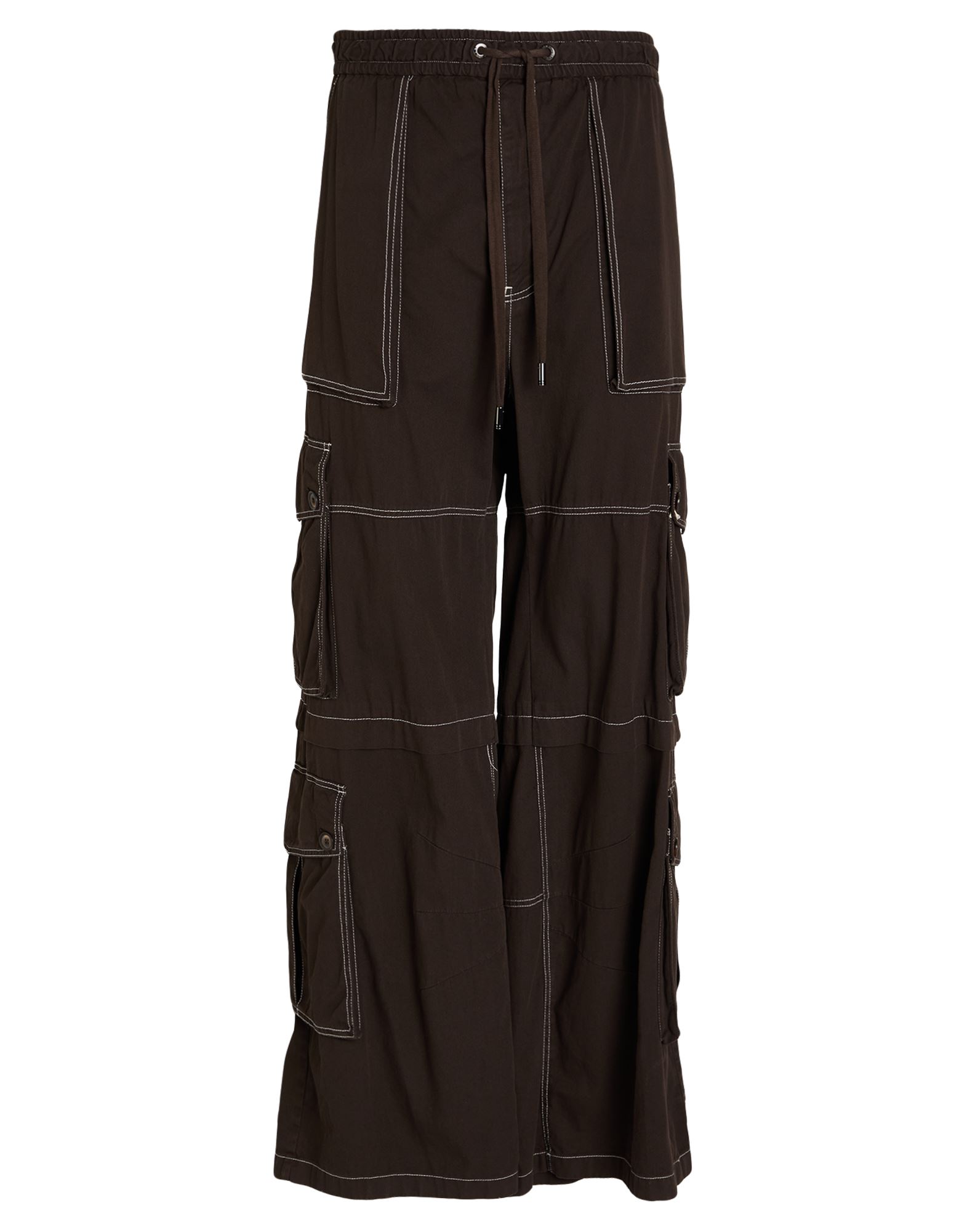 카고 팬츠, 개버딘, 솔리드 컬러, 자수 장식, 하이 웨이스트, 엘라스틱 웨이스트라인, 레귤러 핏, 드로스트링 여밈, 멀티 포켓, 세탁기로 세탁, 표백 금지, 건조기 사용불가. 이미지