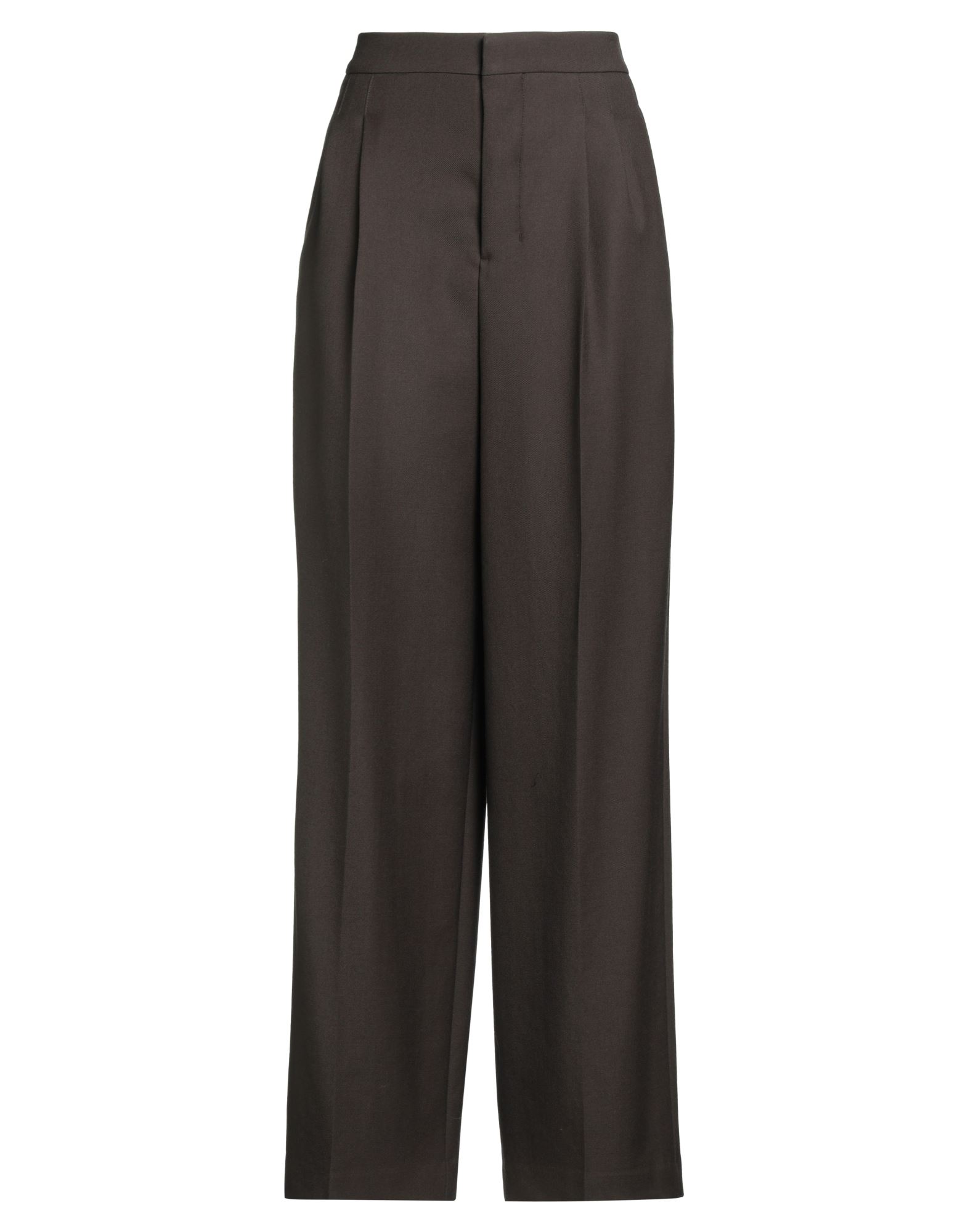 와이드 레그 팬츠, 울 보일, 솔리드 컬러, 다트, 하이 웨이스트, 레귤러 핏, 후크 여밈, 지퍼 여밈, 멀티 포켓, 드라이클리닝, 표백 금지, 건조기 사용불가, 흠잡을 데 없는 프로페셔널한 오피스 룩을 연출해줄 우아하고 세련된 아이템. 이미지