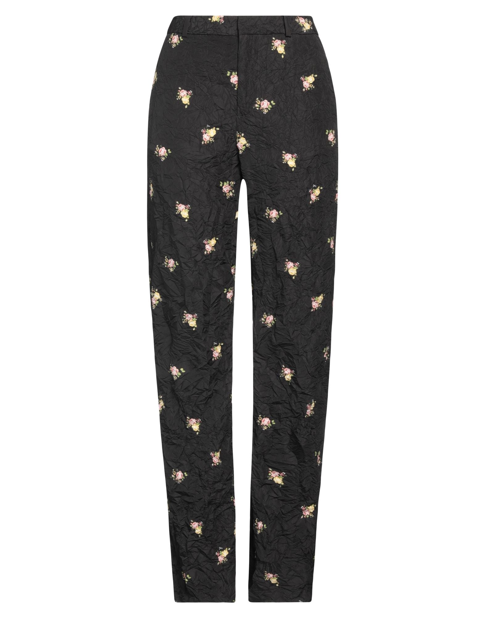 크레이프, 구김 효과, 장식 부착 없음, 플로럴 모티브, 하이 웨이스트, 벨트 루프, 스트레이트 레그, 레귤러 핏, 훅&아이, 지퍼 클로저, 멀티 포켓, 동물성 비섬유 자재 함유, 치노. 이미지