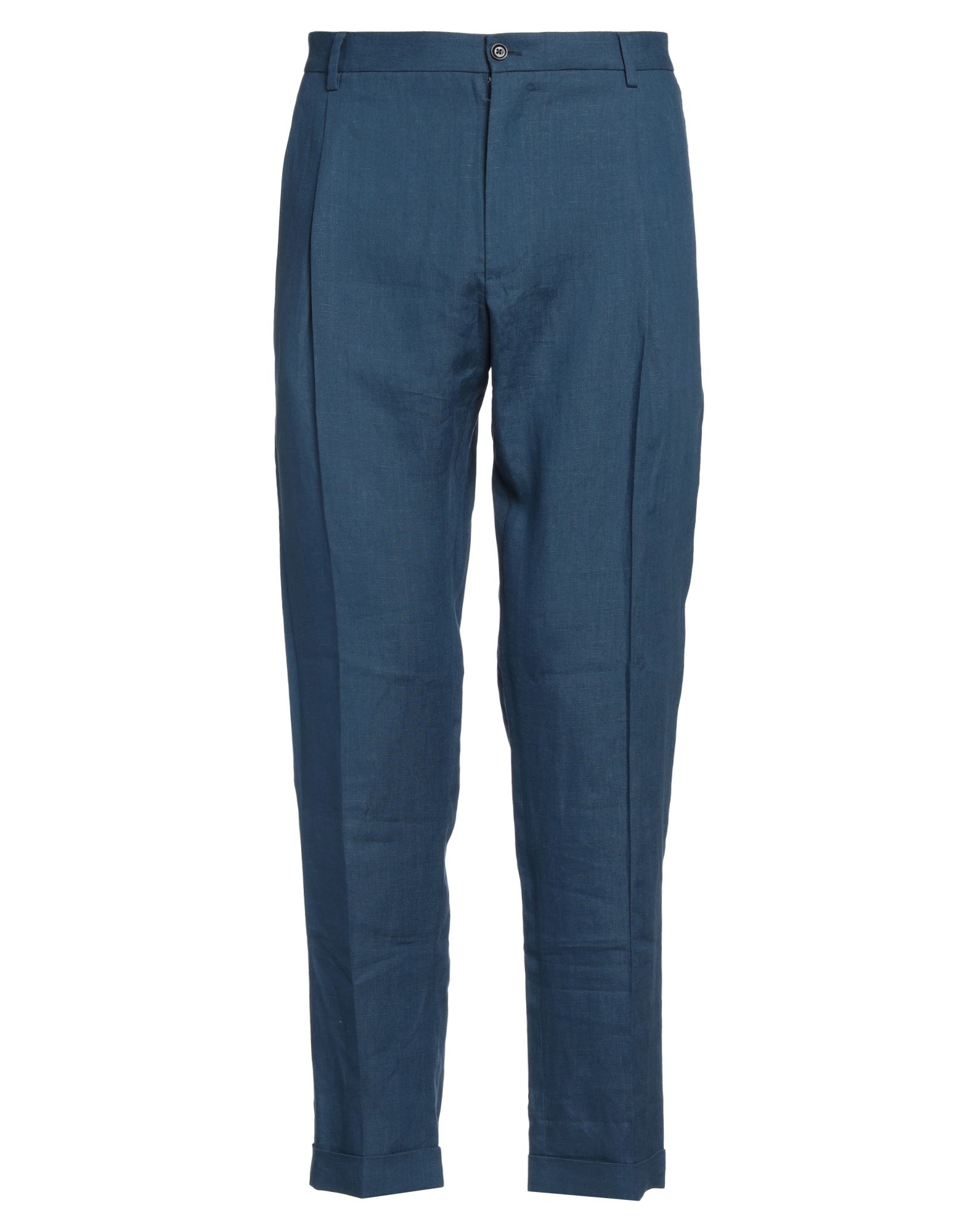 테일러드 팬츠, 리넨, 솔리드 컬러, 다트, 하이 웨이스트, 테이퍼드 레그, 레귤러 핏, 지퍼 여밈, 버튼 여밈, 폴디드 헴, 멀티 포켓, 드라이클리닝, 표백 금지, 건조기 사용불가. 이미지