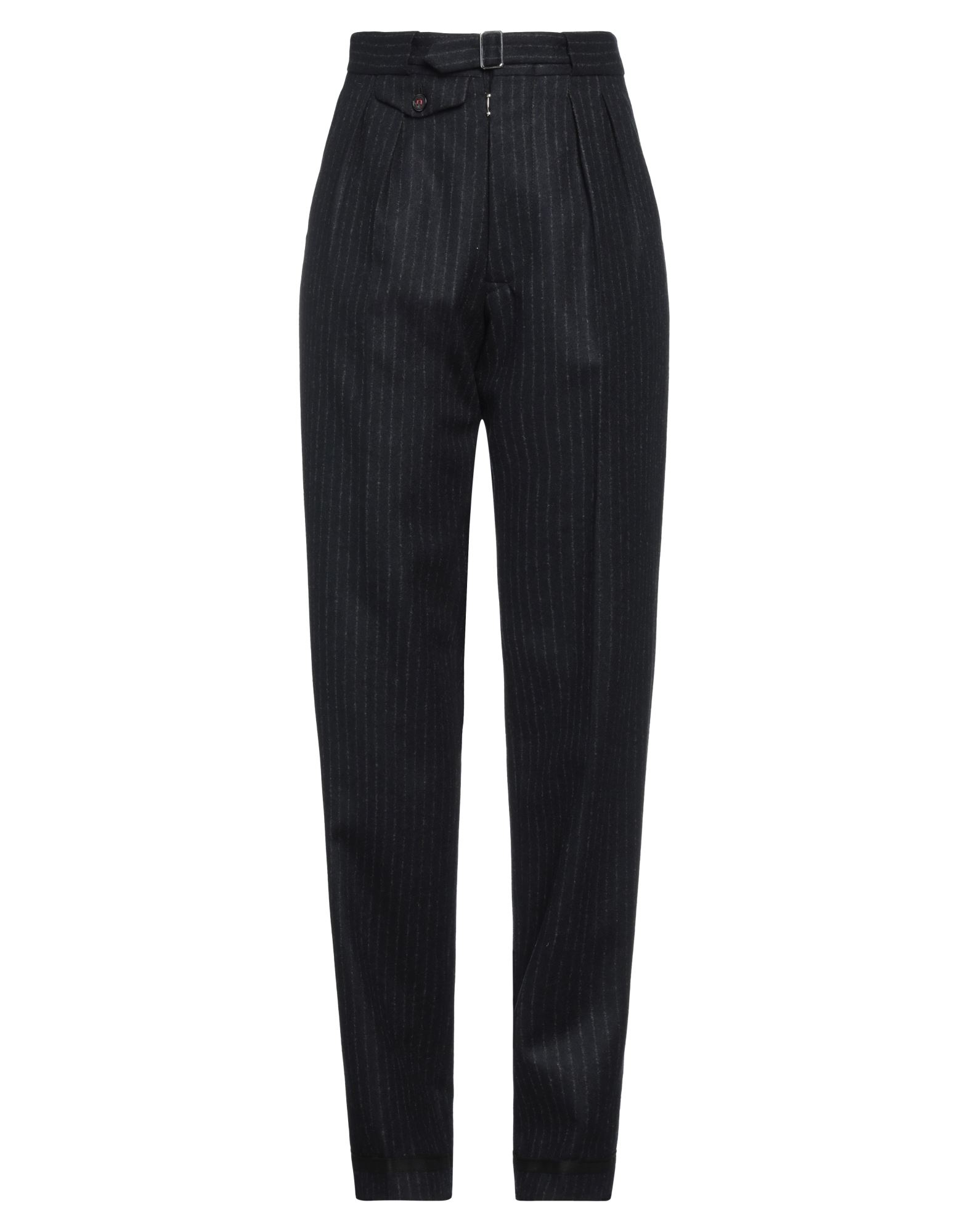 플란넬, 장식 부착 없음, 핀스트라이프, 하이 웨이스트, 벨트 루프, 테이퍼드 레그, 레귤러 핏, 부분 다운 패딩, 버튼 여밈, 멀티 포켓, 동물성 비섬유 자재 함유, 테일러드. 이미지