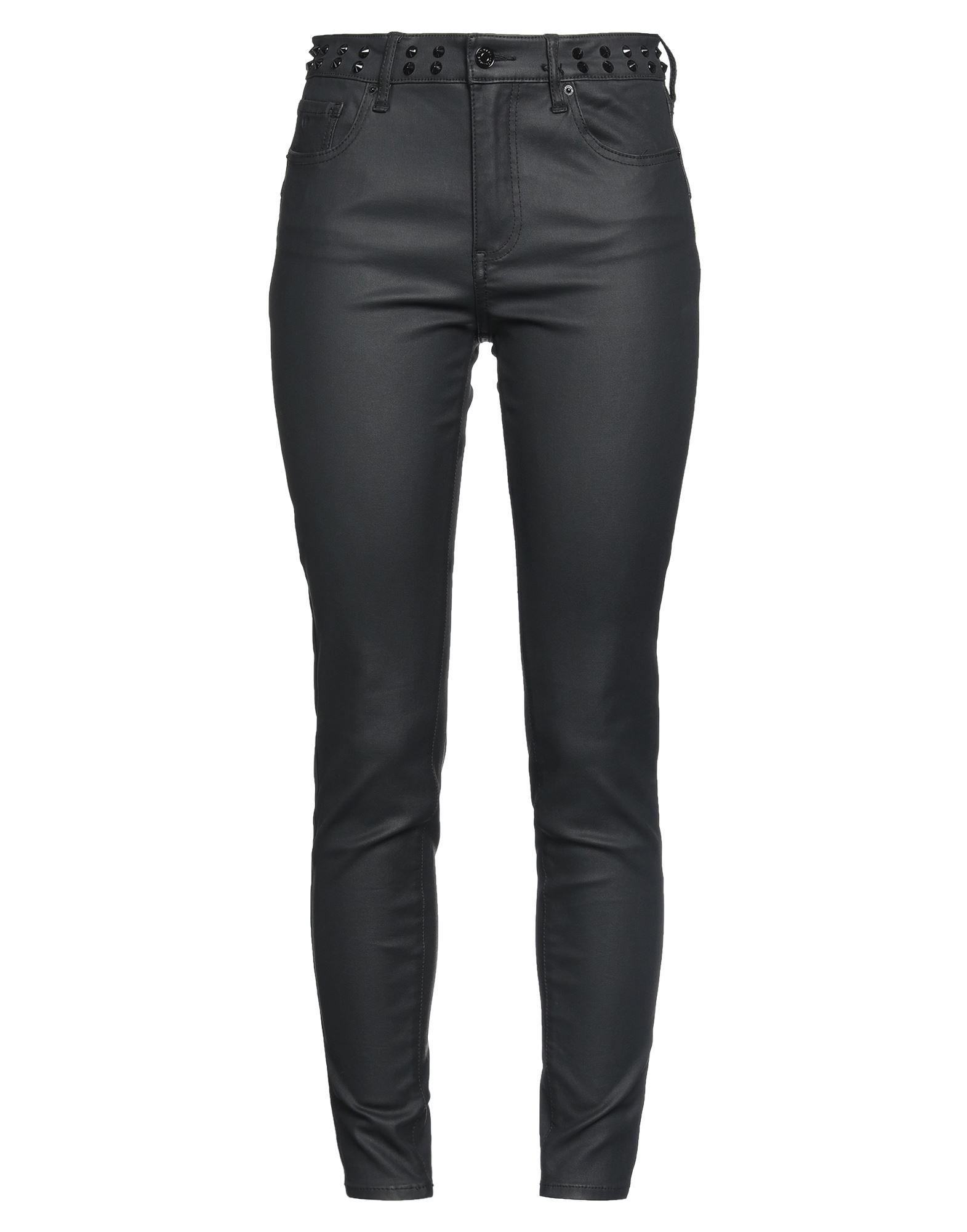 인조가죽, 멀티 포켓, 버튼 여밈, 스키니, 솔리드 컬러, 테이퍼드 레그. 이미지