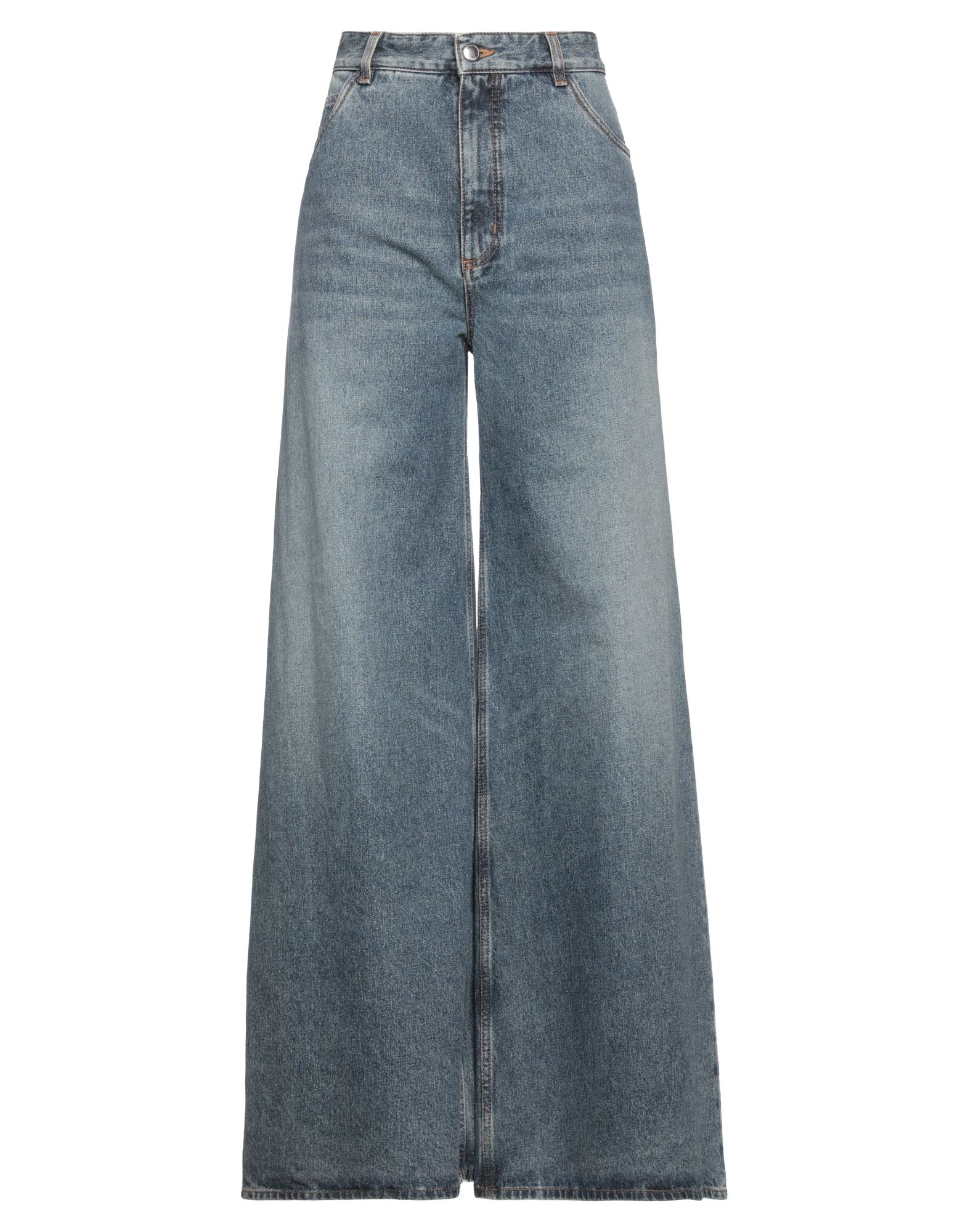 데님, 바랜 효과, 장식 부착 없음, 솔리드 컬러, 다크 워싱, 하이 웨이스트, 벨트 루프, 플레어 레그 스타일, 레귤러 핏, 1 버튼, 지퍼 클로저, 포켓 5개, 플레어 레그 스타일, 라지 핏. 이미지