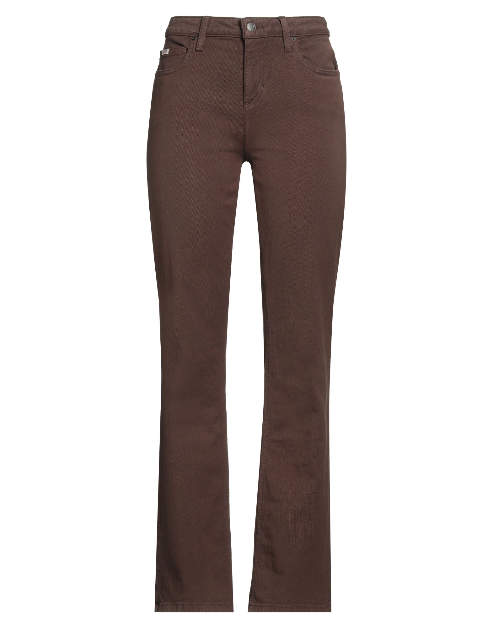 부츠컷 진, 데님, 솔리드 컬러, 브랜드 로고, 컬러 워싱, 노멀 웨이스트, 벨트 루프, 레귤러 핏, 1 버튼, 멀티 포켓, 세탁기로 세탁, 표백 금지, 건조기 사용불가. 이미지