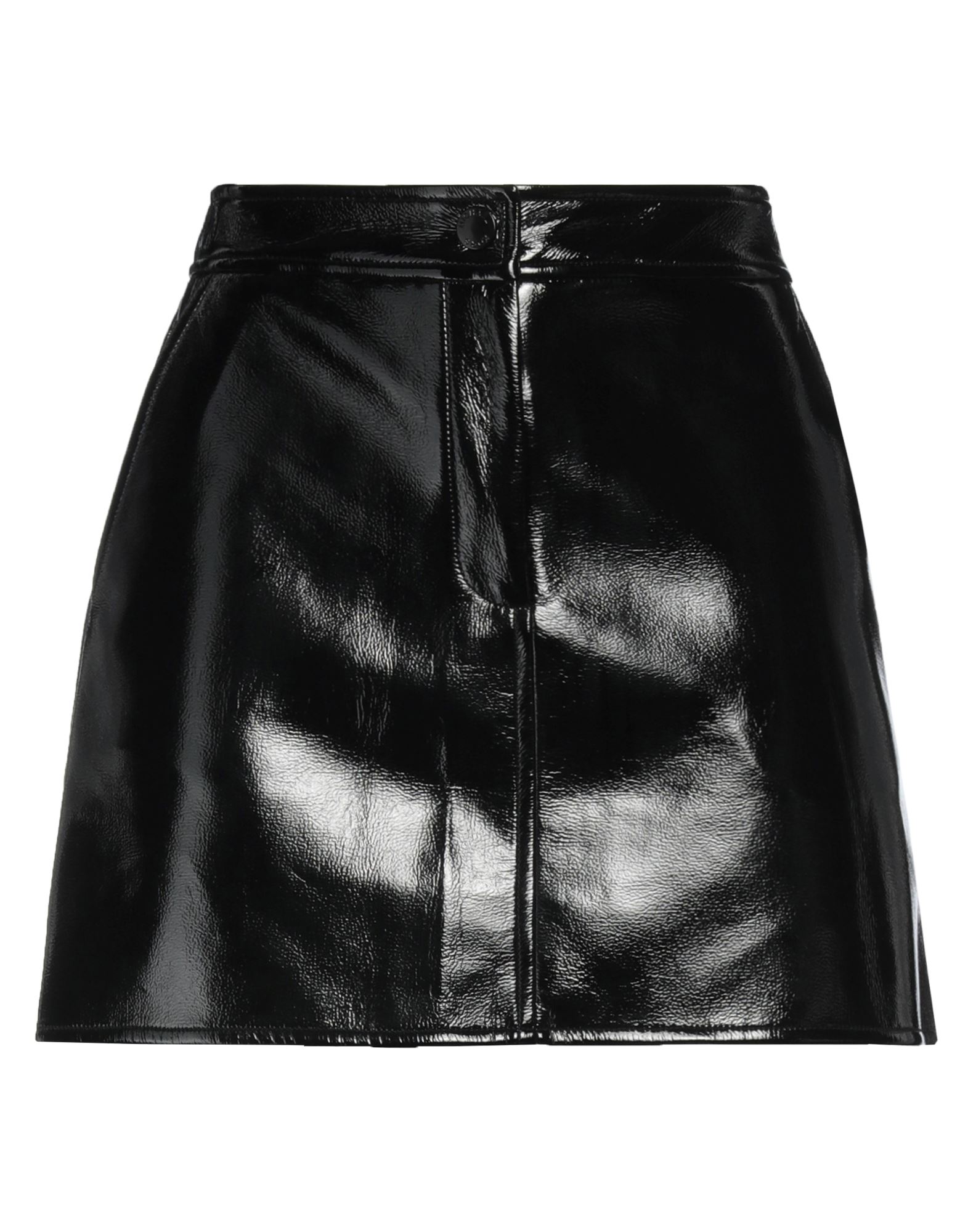 인조가죽, 장식 부착 없음, 솔리드 컬러, 노멀 웨이스트, 안감있음, 멀티 포켓, 플레어 스커트. 이미지