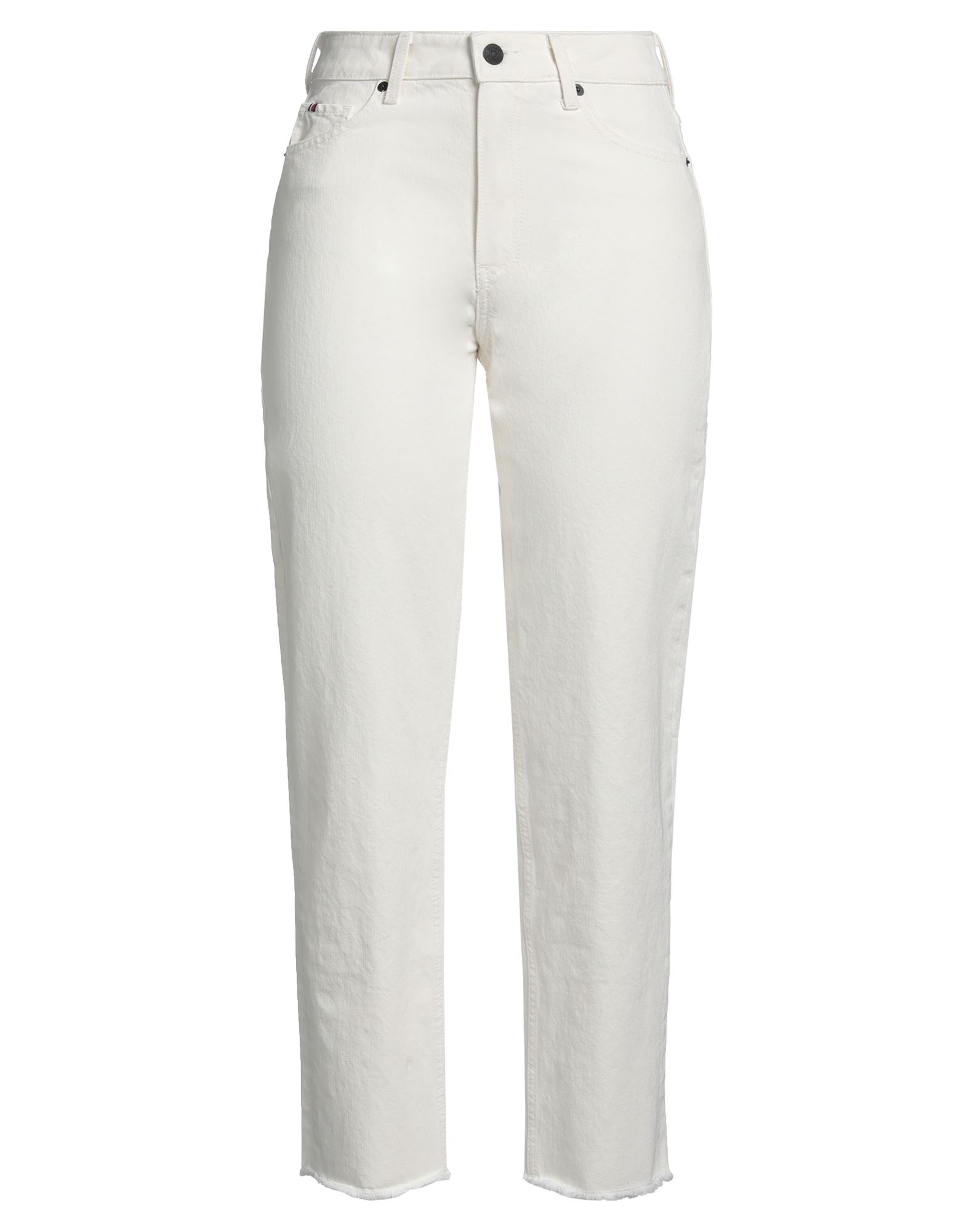 테이퍼드 진, 데님, 솔리드 컬러, 가죽 인서트, 브랜드 로고, 컬러 워싱, 하이 웨이스트, 컴포트 핏, 1 버튼, 지퍼 여밈, 멀티 포켓, 세탁기로 세탁, 표백 금지, 건조기 사용불가, 동물성 비섬유 자재 함유. 이미지