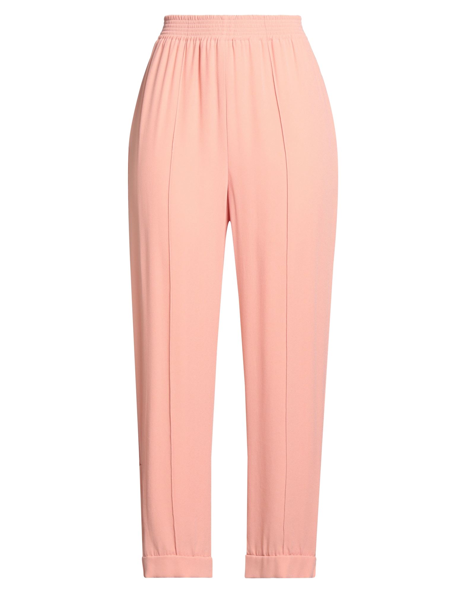 테이퍼드 팬츠, 크레이프, 솔리드 컬러, 장식 부착 없음, 하이 웨이스트, 엘라스틱 웨이스트라인, 레귤러 핏, 슬릿 포켓, 드라이클리닝, 표백 금지, 건조기 사용불가, 이 브랜드는 사이즈가 크게 나옵니다. 이미지