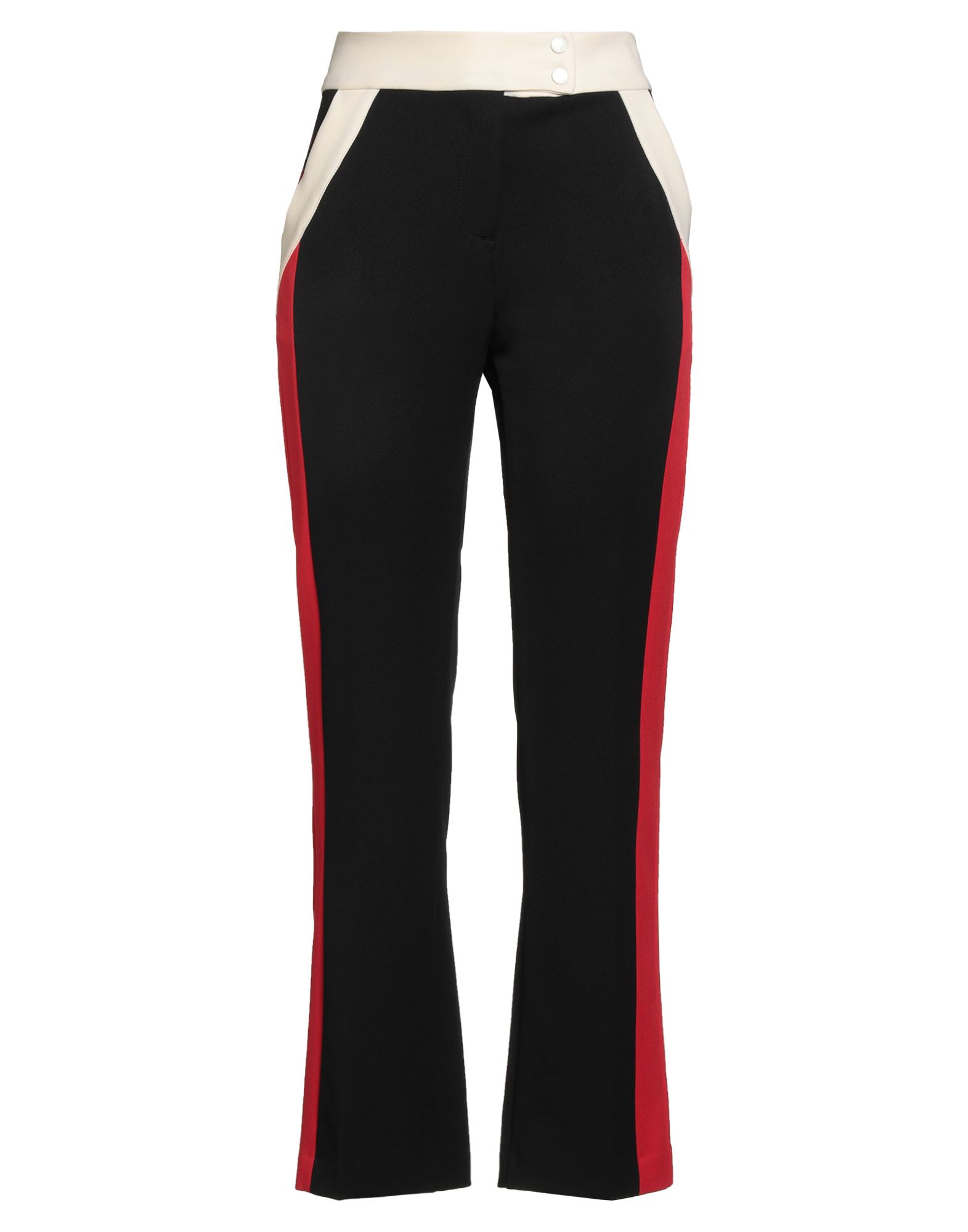 스트레이트 레그 팬츠, 트윌, 스트레치 패브릭, 멀티컬러 패턴, 자수 로고 장식, 하이 웨이스트, 레귤러 핏, 지퍼 여밈, 스냅버튼 여밈, 멀티 포켓, 드라이클리닝, 표백 금지, 건조기 사용불가. 이미지