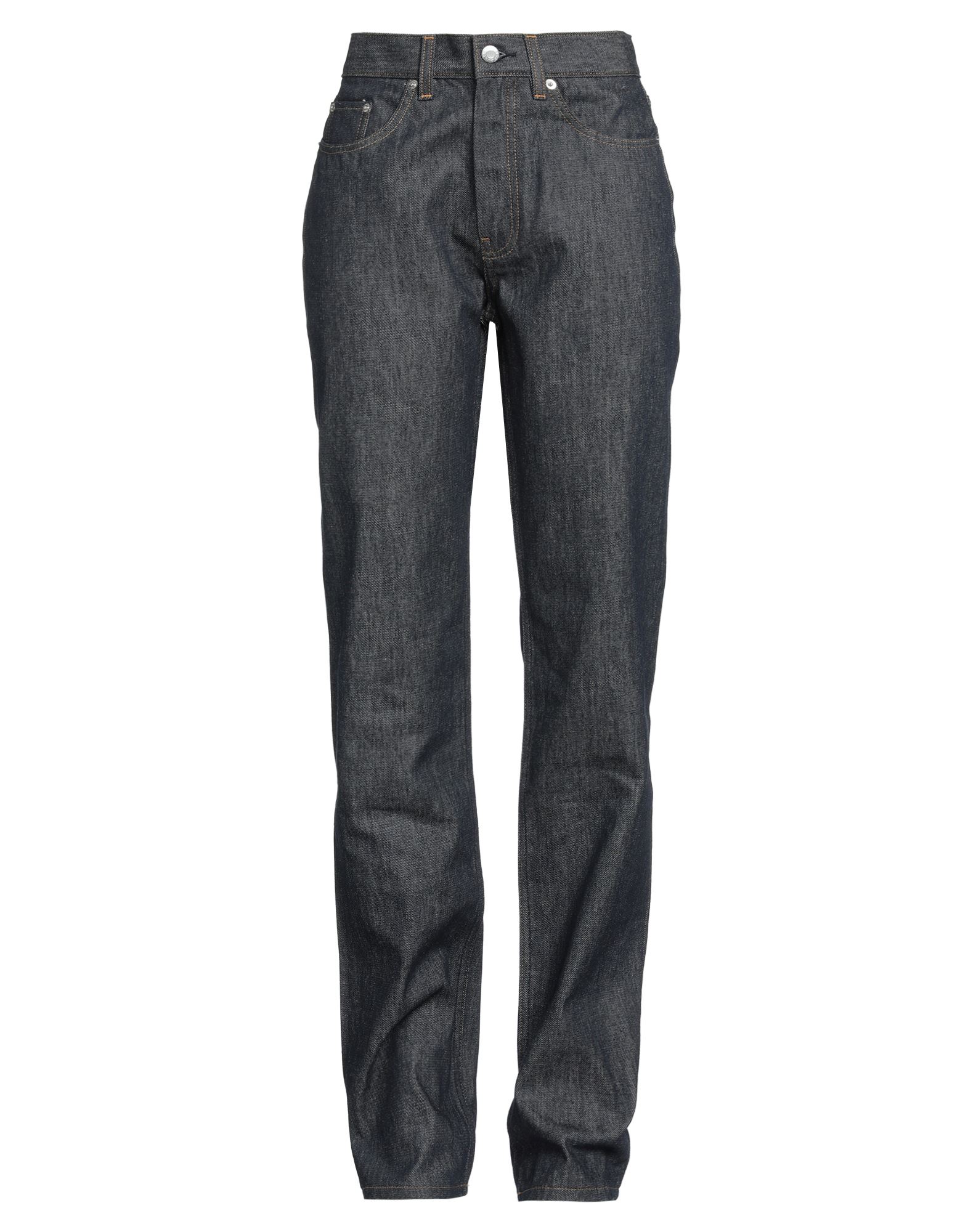 스트레이트 레그 진, 데님, 솔리드 컬러, 장식 부착 없음, 다크 워싱, 하이 웨이스트, 레귤러 핏, 지퍼 여밈, 1 버튼, 멀티 포켓, 드라이클리닝 금지, 표백 금지, 건조기 사용불가. 이미지