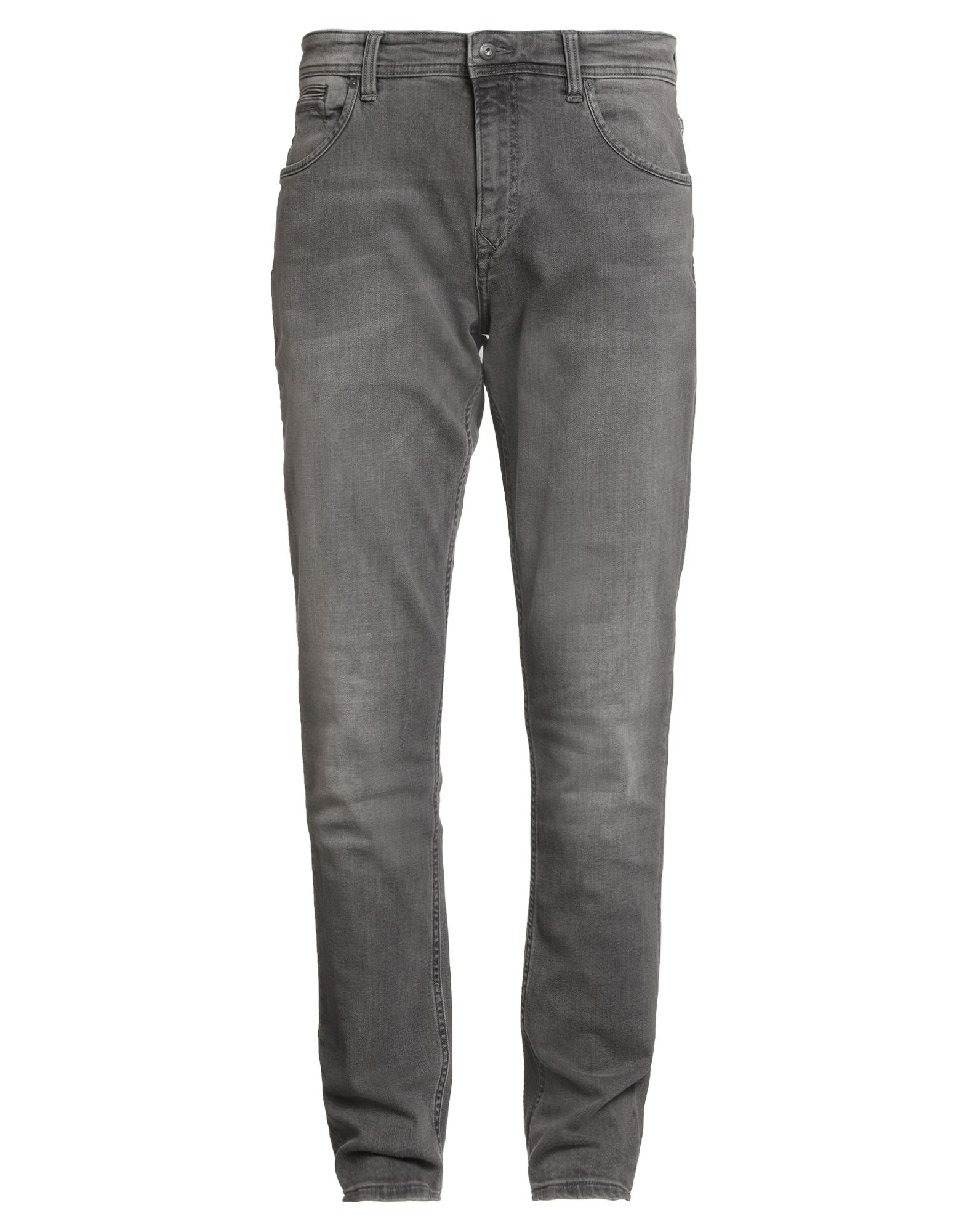 테이퍼드 진, 데님, 솔리드 컬러, 브랜드 로고, 컬러 워싱, 노멀 웨이스트, 벨트 루프, 레귤러 핏, 버튼 여밈, 포켓 5개, 세탁기로 세탁, 표백 금지, 건조기 사용가능. 이미지