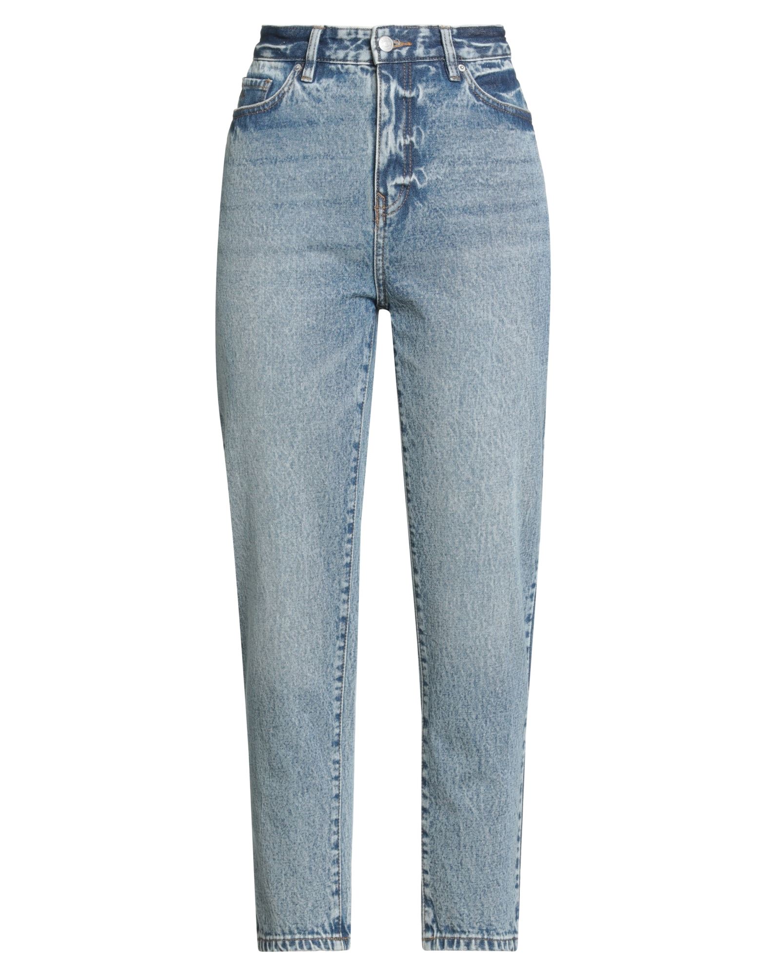 테이퍼드 진, 데님, 솔리드 컬러, 브랜드 로고, 미디엄 워싱, 하이 웨이스트, 벨트 루프, 레귤러 핏, 멀티 포켓, 세탁기로 세탁, 표백 금지, 건조기 사용불가. 이미지