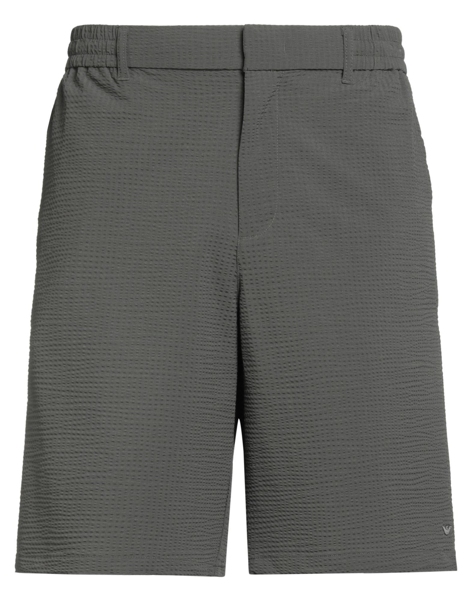 캐주얼 쇼츠, 우븐, 솔리드 컬러, 브랜드 로고, 하이 웨이스트, 엘라스틱 웨이스트라인, 지퍼 여밈, 1 버튼, 슬릿 포켓, 스트레치, 세탁기로 세탁, 표백 금지, 건조기 사용불가. 이미지