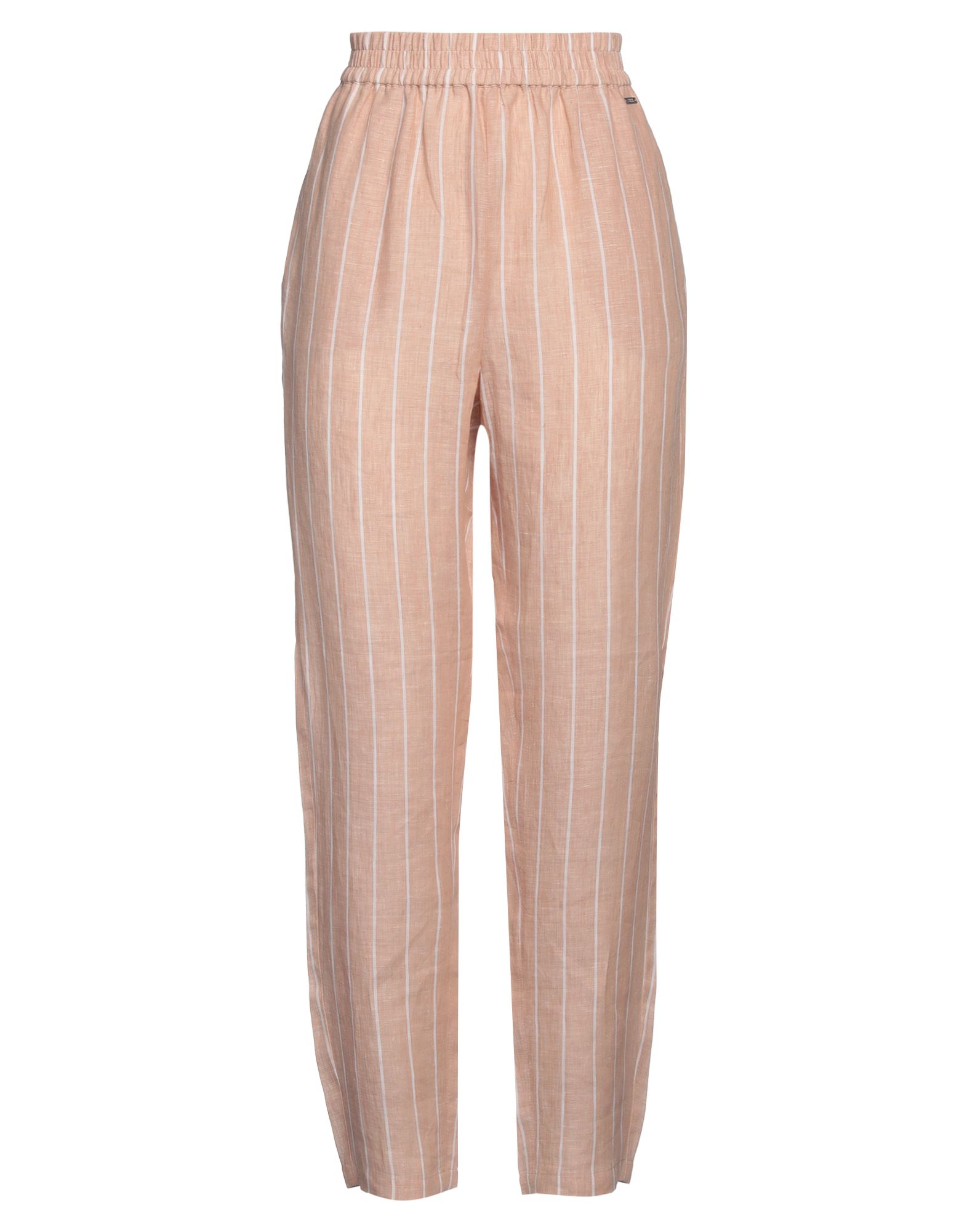 우븐, 장식 부착 없음, 스트라이프, 하이 웨이스트, 엘라스틱 웨이스트, 스트레이트 레그, 레귤러 핏, 드로스트링, 세탁기로 세탁, 건조기 사용불가, 표백 금지, 기타 바지. 이미지