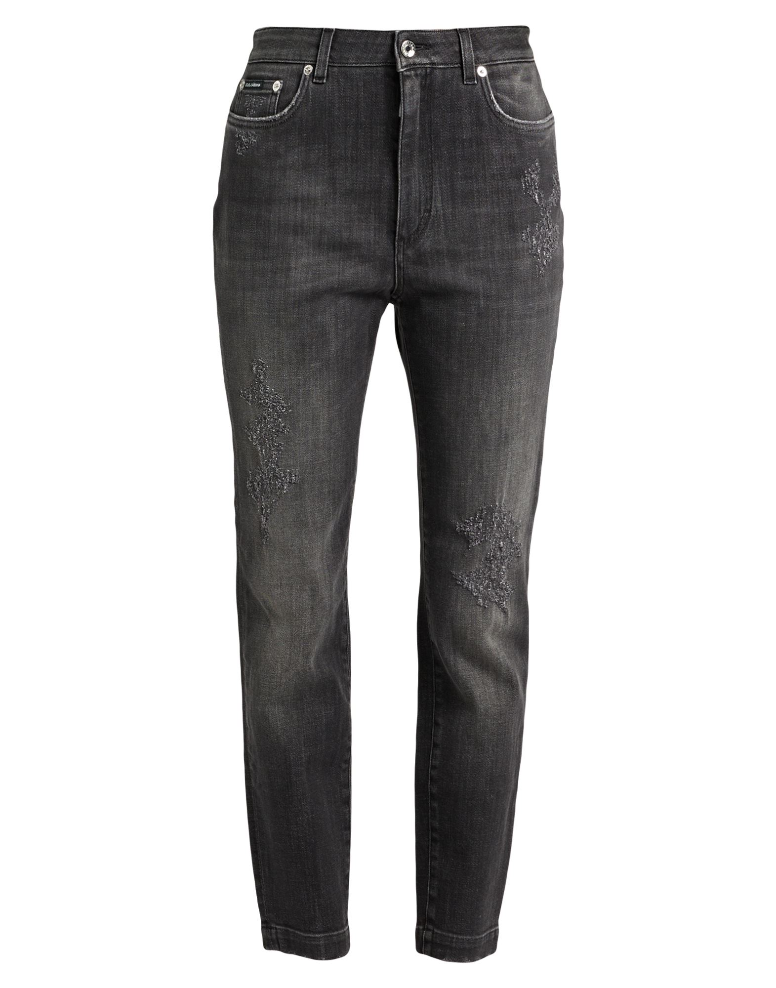 테이퍼드 진, 데님, 솔리드 컬러, 브랜드 로고, 컬러 워싱, 하이 웨이스트, 레귤러 핏, 1 버튼, 지퍼 여밈, 스트레치. 이미지