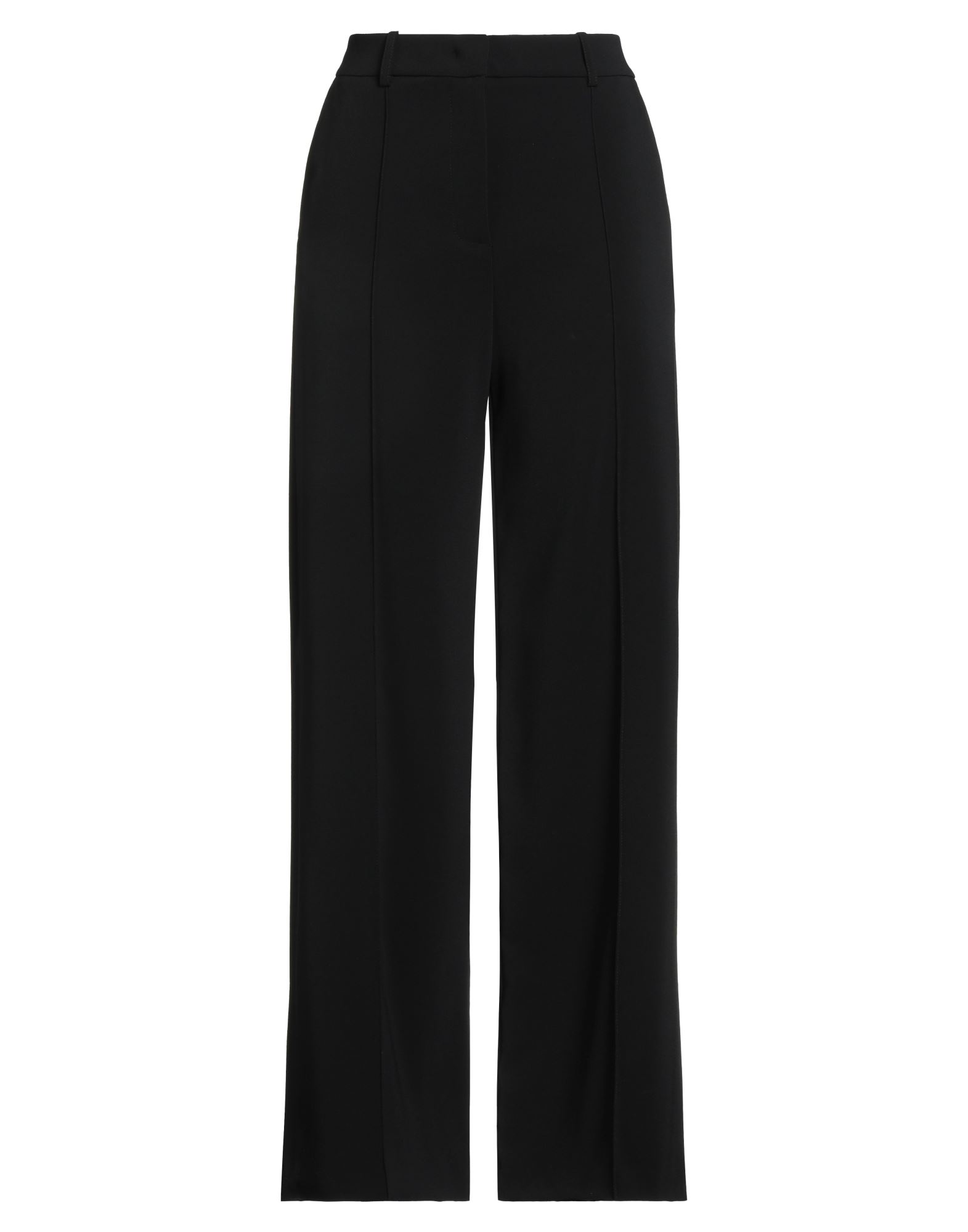 와이드 레그 팬츠, 크레이프, 스트레치 패브릭, 솔리드 컬러, 장식 부착 없음, 하이 웨이스트, 벨트 루프, 레귤러 핏, 지퍼 여밈, 1 버튼, 사이드 슬릿 헴라인, 슬릿 포켓, 웰트 포켓, 손세탁 또는 드라이클리닝, 표백 금지, 건조기 사용불가. 이미지