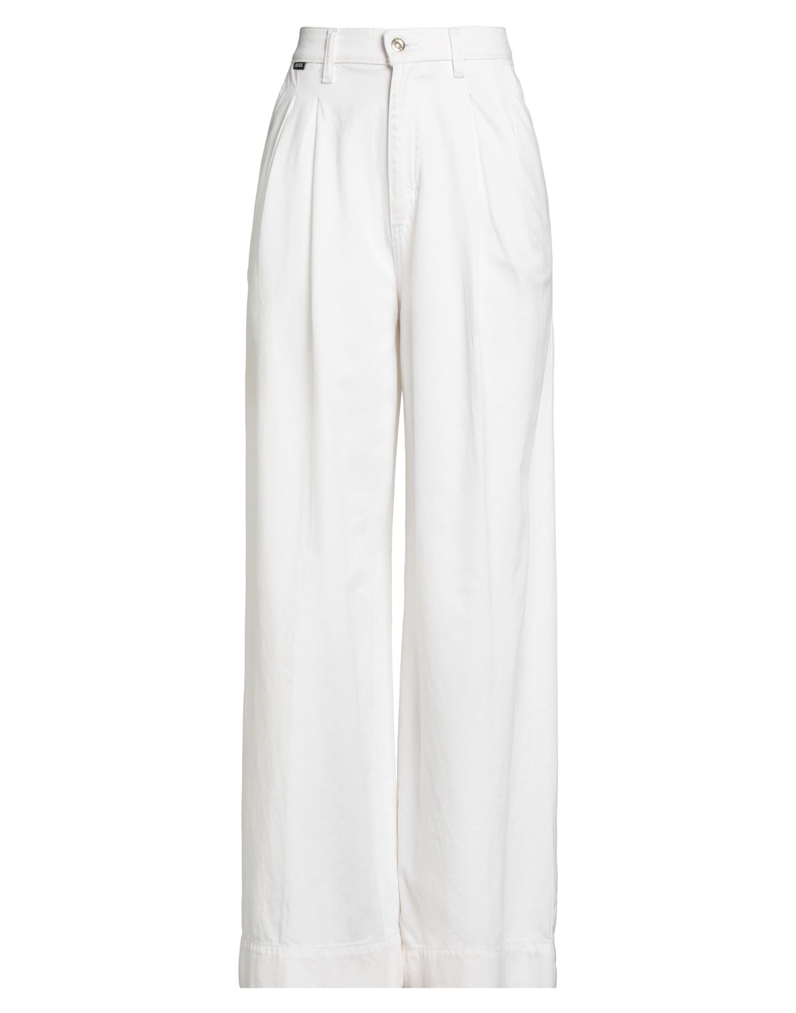 와이드 레그 진, 데님, 솔리드 컬러, 브랜드 로고, 주름 가공, 컬러 워싱, 하이 웨이스트, 벨트 루프, 레귤러 핏, 지퍼 여밈, 1 버튼, 슬릿 포켓, 웰트 포켓, 세탁기로 세탁, 표백 금지, 건조기 사용불가. 이미지