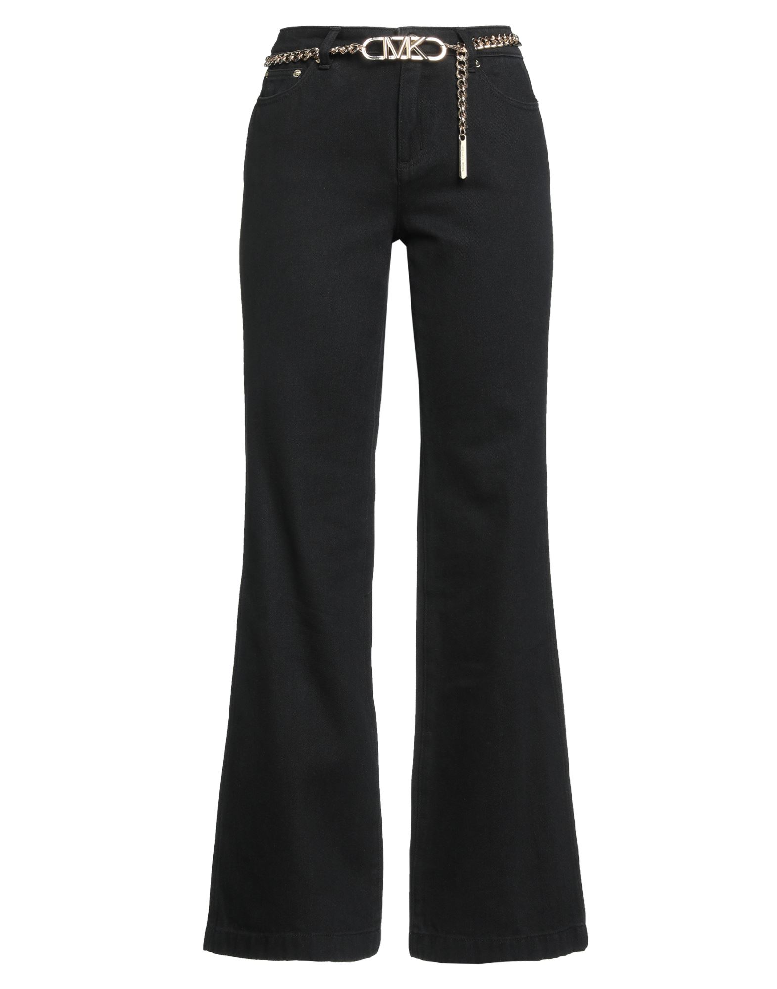 부츠컷 진, 데님, 솔리드 컬러, 브랜드 로고, 벨트, 컬러 워싱, 노멀 웨이스트, 레귤러 핏, 지퍼 여밈, 1 버튼, 멀티 포켓, 세탁기로 세탁, 표백 금지, 건조기 사용가능. 이미지