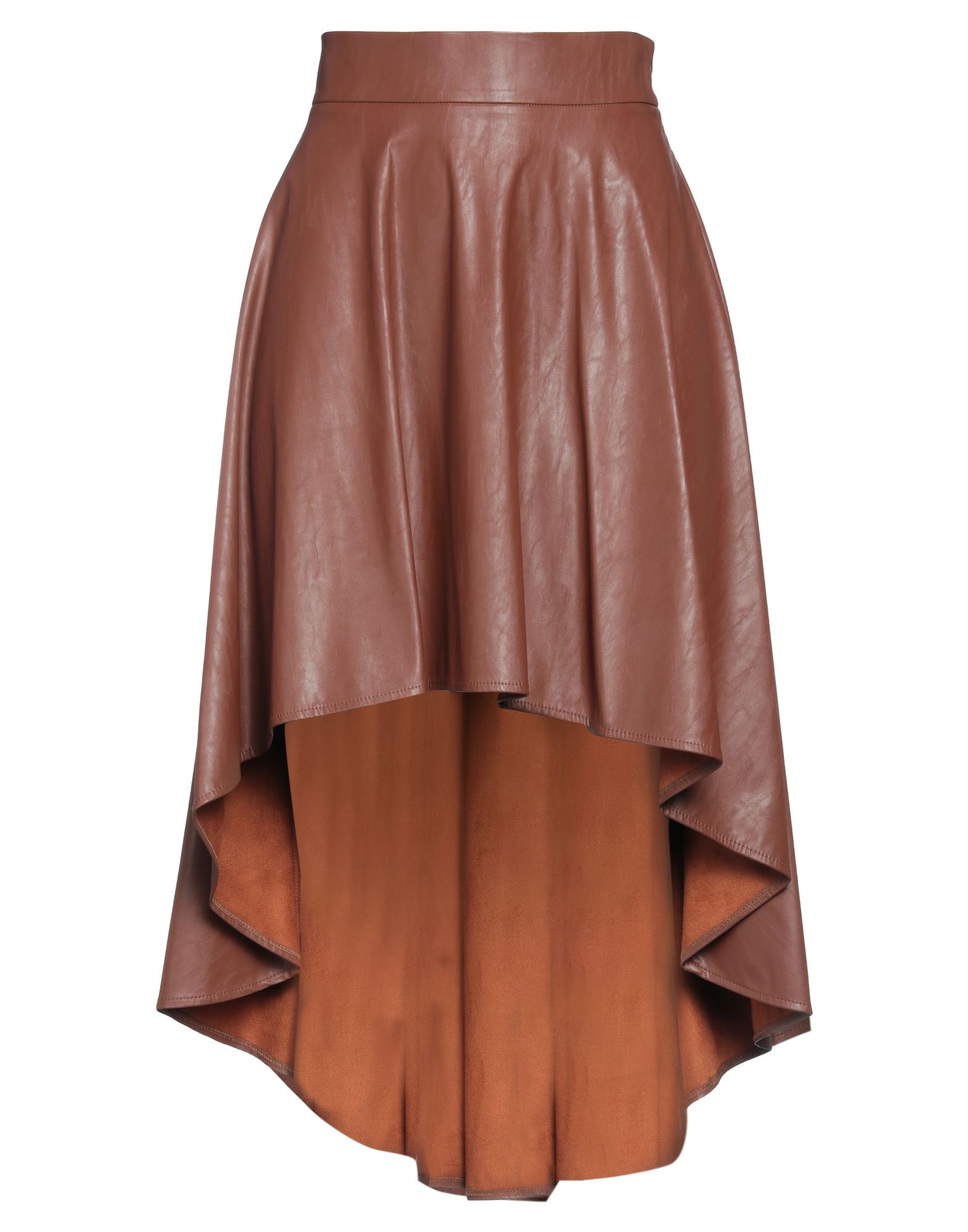 인조가죽, 장식 부착 없음, 솔리드 컬러, 지퍼 여밈, 포켓 없음, 비대칭 스커트. 이미지