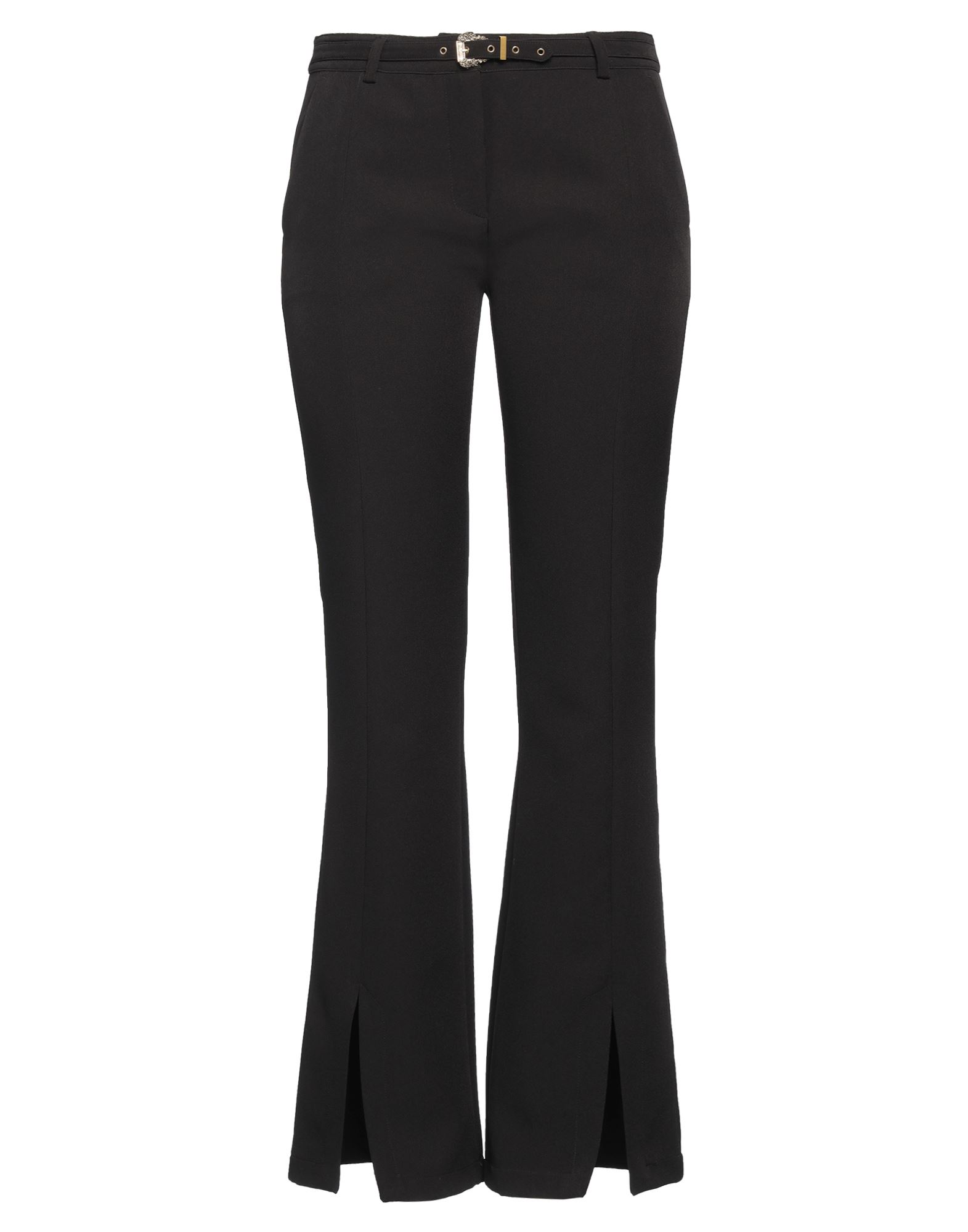 크레이프, 브랜드 로고, 장식 디테일 솔리드 컬러, 노멀 웨이스트, 플레어 레그 스타일, 레귤러 핏, 지퍼 여밈, 스냅버튼 여밈, 멀티 포켓, 스트레치, 세탁기 세탁 또는 드라이클리닝, 건조기 사용불가, 표백 금지, 테일러드, 스몰 핏. 이미지