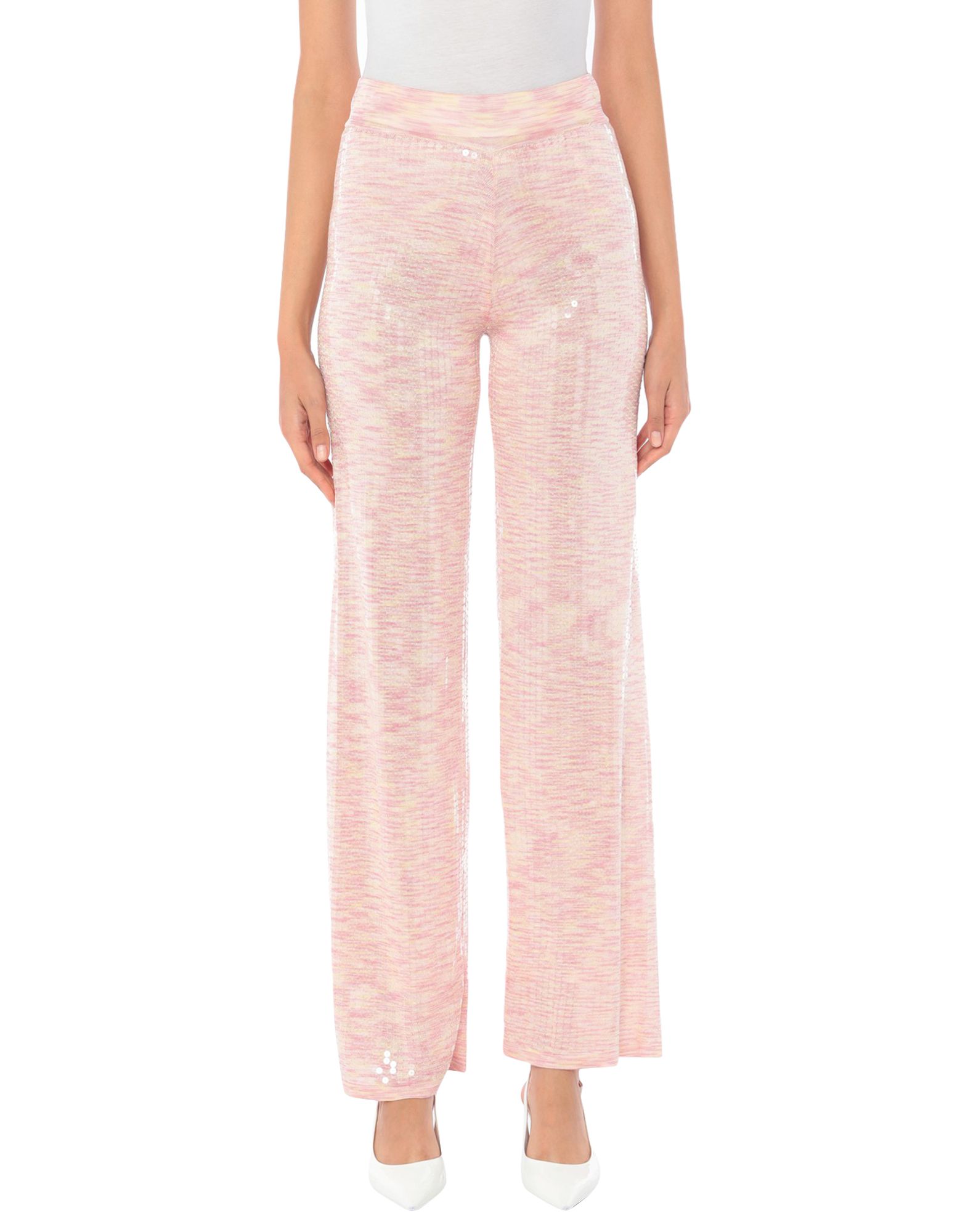 니트 소재, 라이트웨이트 니트, 시퀸, 투톤 패턴, 하이 웨이스트, 컴포트 핏, 포켓 없음, 스트레이트 레그 팬츠. 이미지