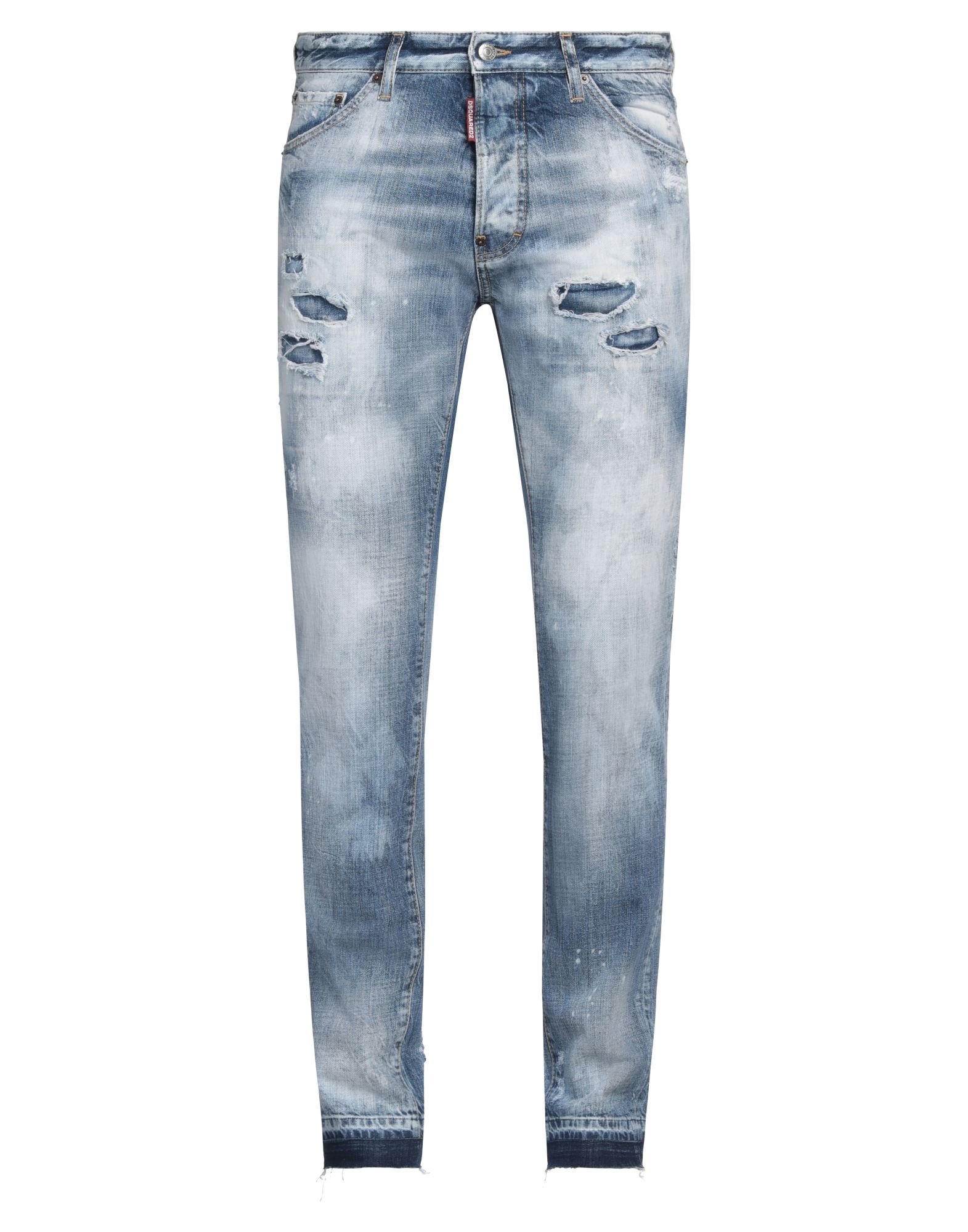 테이퍼드 진, 데님, 바랜 효과, 디스트레스드 효과, 솔리드 컬러, 브랜드 로고, 미디엄 워싱, 노멀 웨이스트, 스키니, 버튼 여밈, 멀티 포켓, 세탁기 세탁 또는 드라이클리닝, 표백 금지, 건조기 사용불가. 이미지