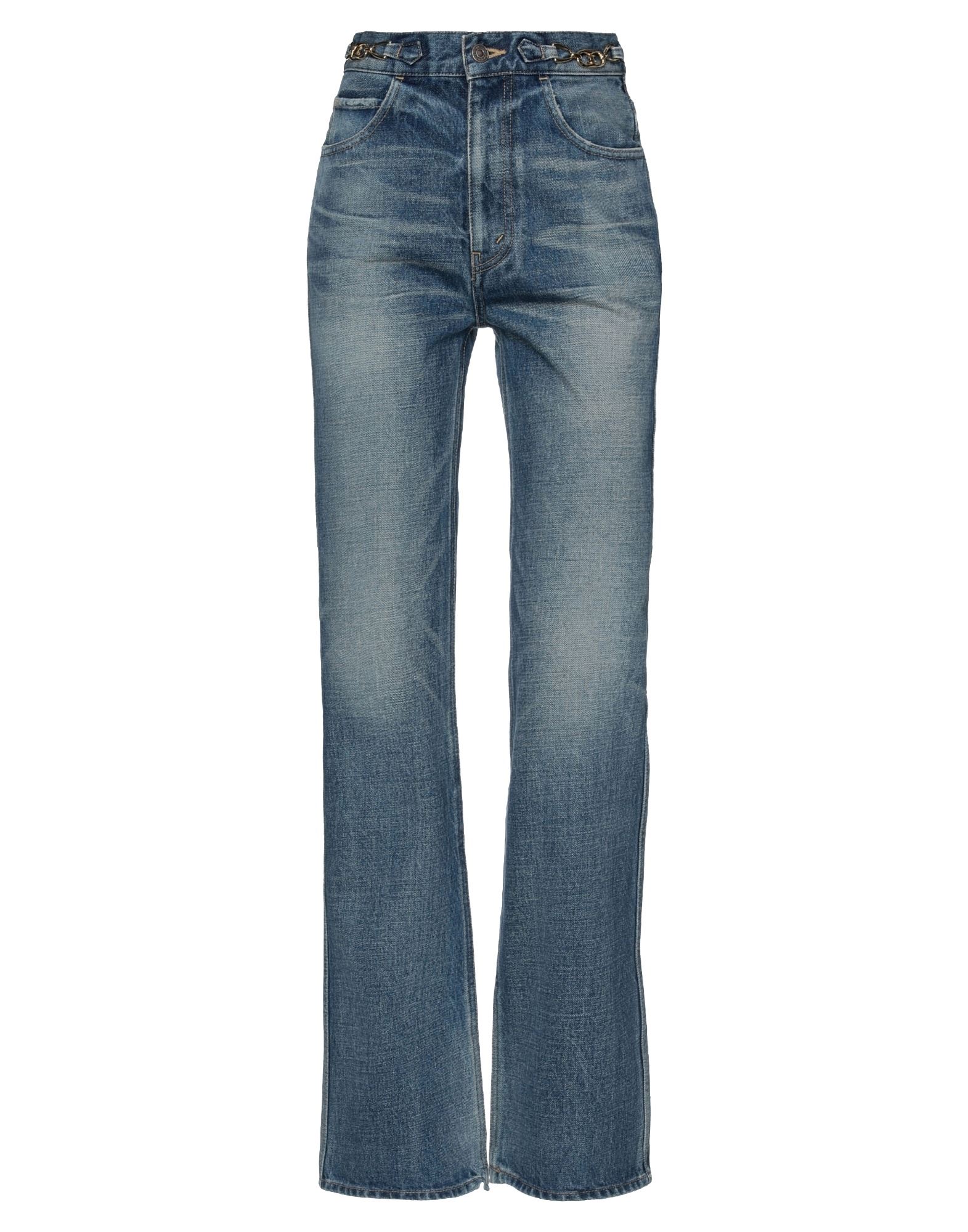 데님, 바랜 효과, 브랜드 로고, 메탈 디테일, 장식 디테일 솔리드 컬러, 미디엄 워싱, 하이 웨이스트, 플레어 레그 스타일, regular fit, 1 버튼, κλείσιμο με φερμουάρ, 포켓 5개, 라지 핏. 이미지