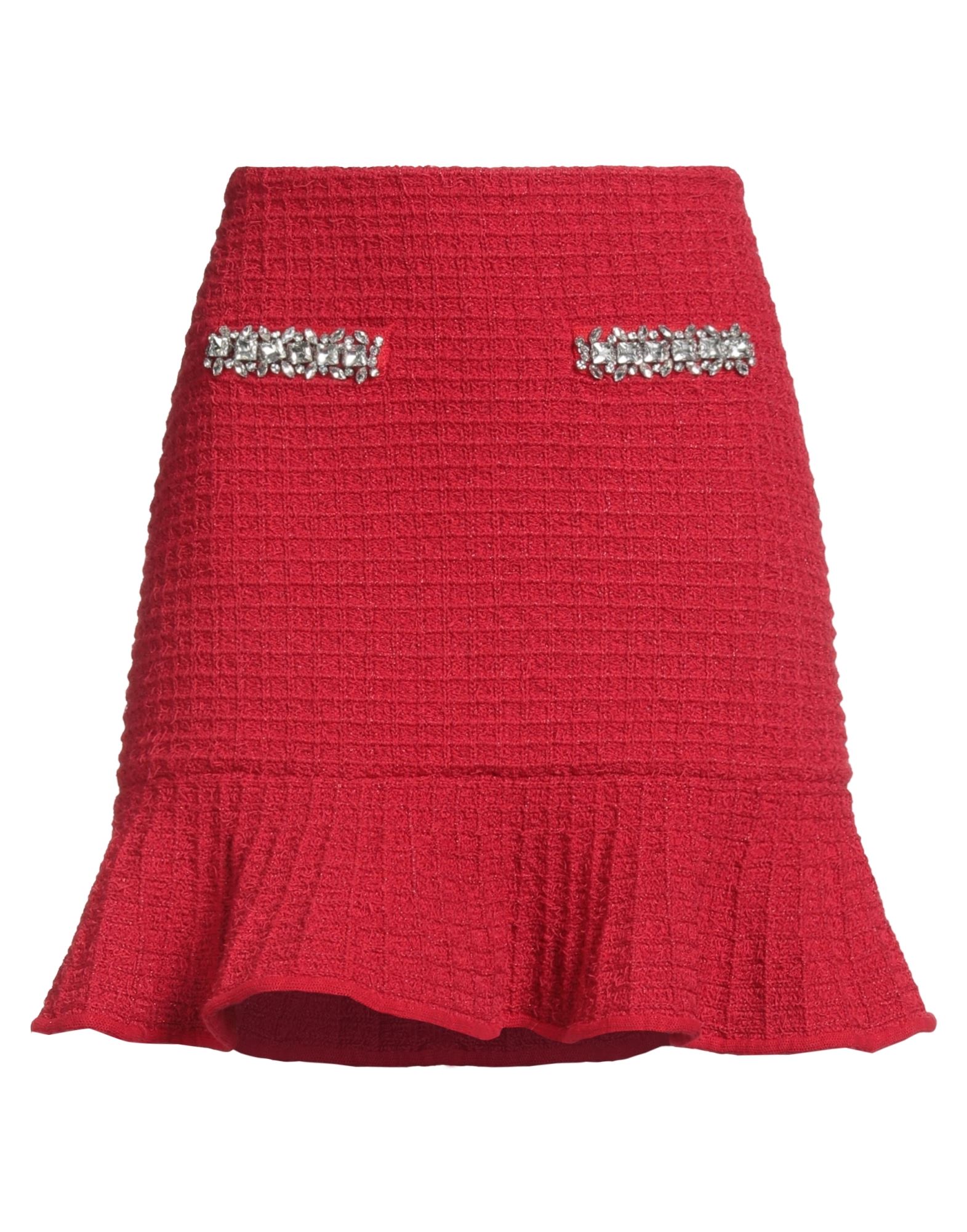 루쉬 디테일 스커트, 트위드, 장식 디테일 솔리드 컬러, 크리스탈, 엘라스틱 웨이스트라인, 안감없음, 슬릿 포켓, 드라이클리닝, 표백 금지, 건조기 사용불가, 다림질 금지. 이미지