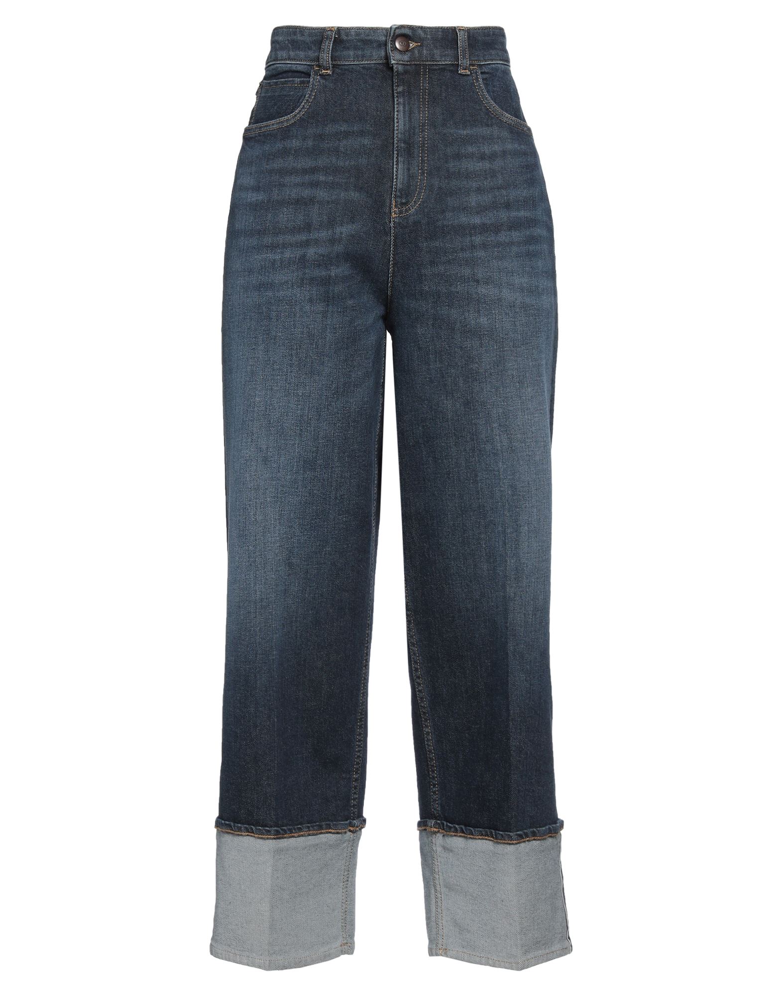 와이드 레그 진, 데님, 솔리드 컬러, 브랜드 로고, 다크 워싱, 하이 웨이스트, 벨트 루프, 컴포트 핏, 버튼 여밈, 지퍼 여밈, 멀티 포켓, 스트레치, 세탁기로 세탁, 표백 금지, 건조기 사용불가. 이미지