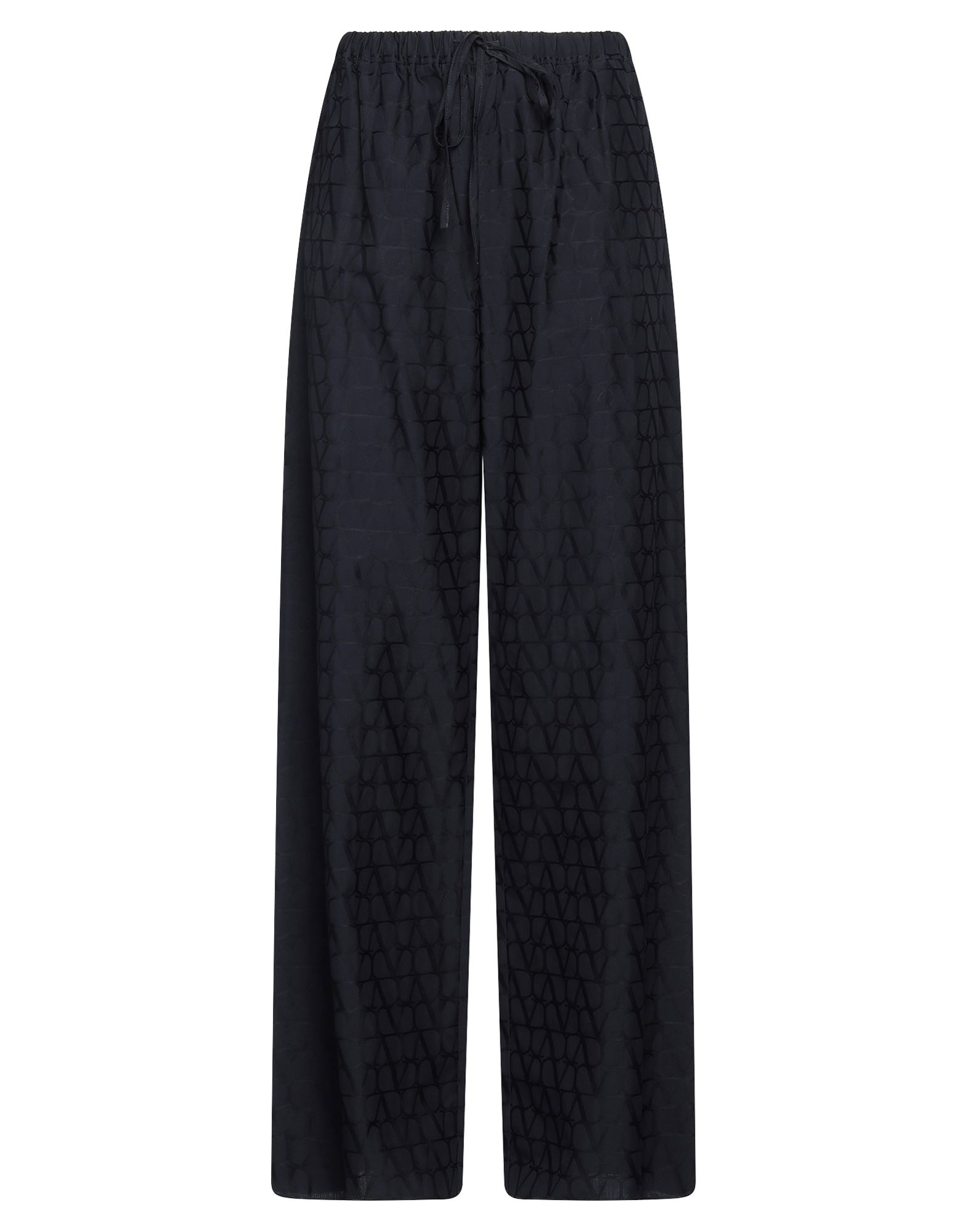 와이드 레그 팬츠, 자카드, 로고 디자인, 장식 부착 없음, 하이 웨이스트, 드로스트링 웨이스트, 레귤러 핏, 멀티 포켓, 세탁기로 세탁, 표백 금지, 건조기 사용불가. 이미지