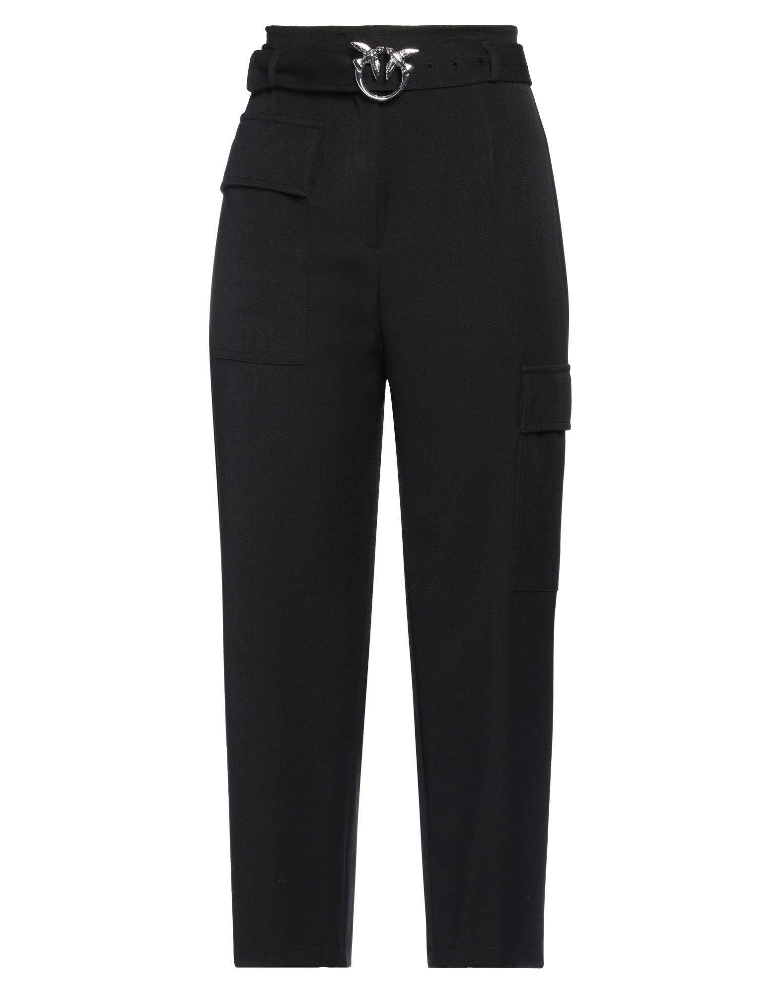 크레이프, 벨트, 솔리드 컬러, 하이 웨이스트, 레귤러 핏, 플랩 포켓, 스트레치, 세탁기 세탁 또는 드라이클리닝, 표백 금지, 건조기 사용불가, 카고 팬츠. 이미지