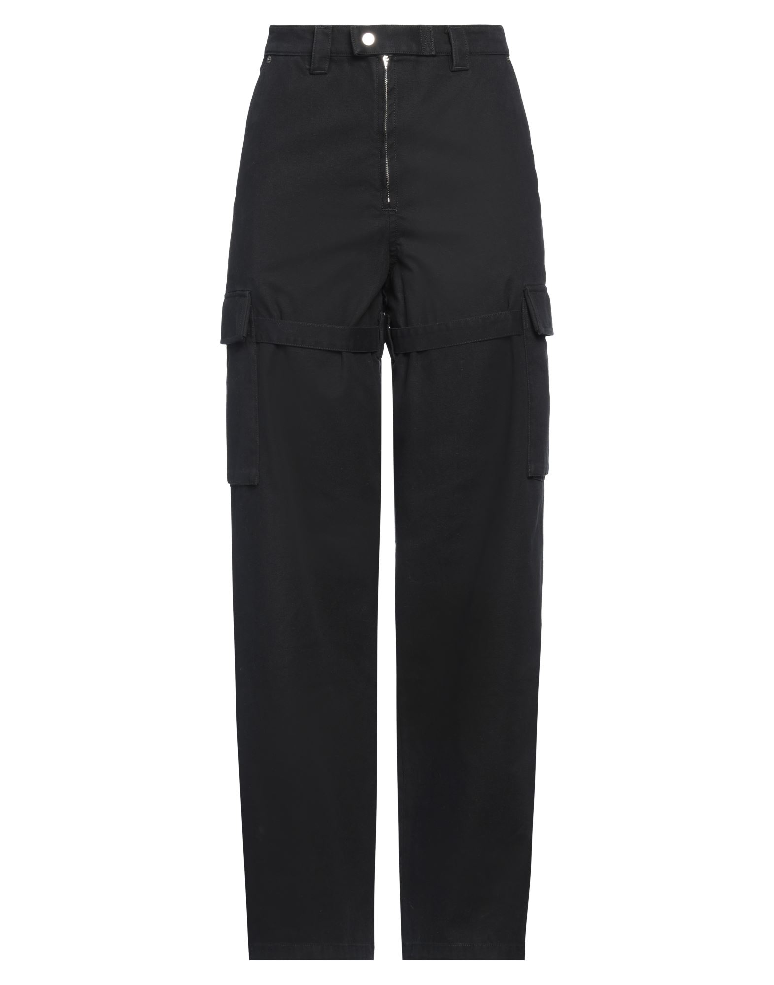 캔바스, 브랜드 로고, 솔리드 컬러, 하이 웨이스트, 와이드 레그, 컴포트 핏, 지퍼 여밈, 스냅버튼 여밈, 멀티 포켓, 카고 팬츠. 이미지