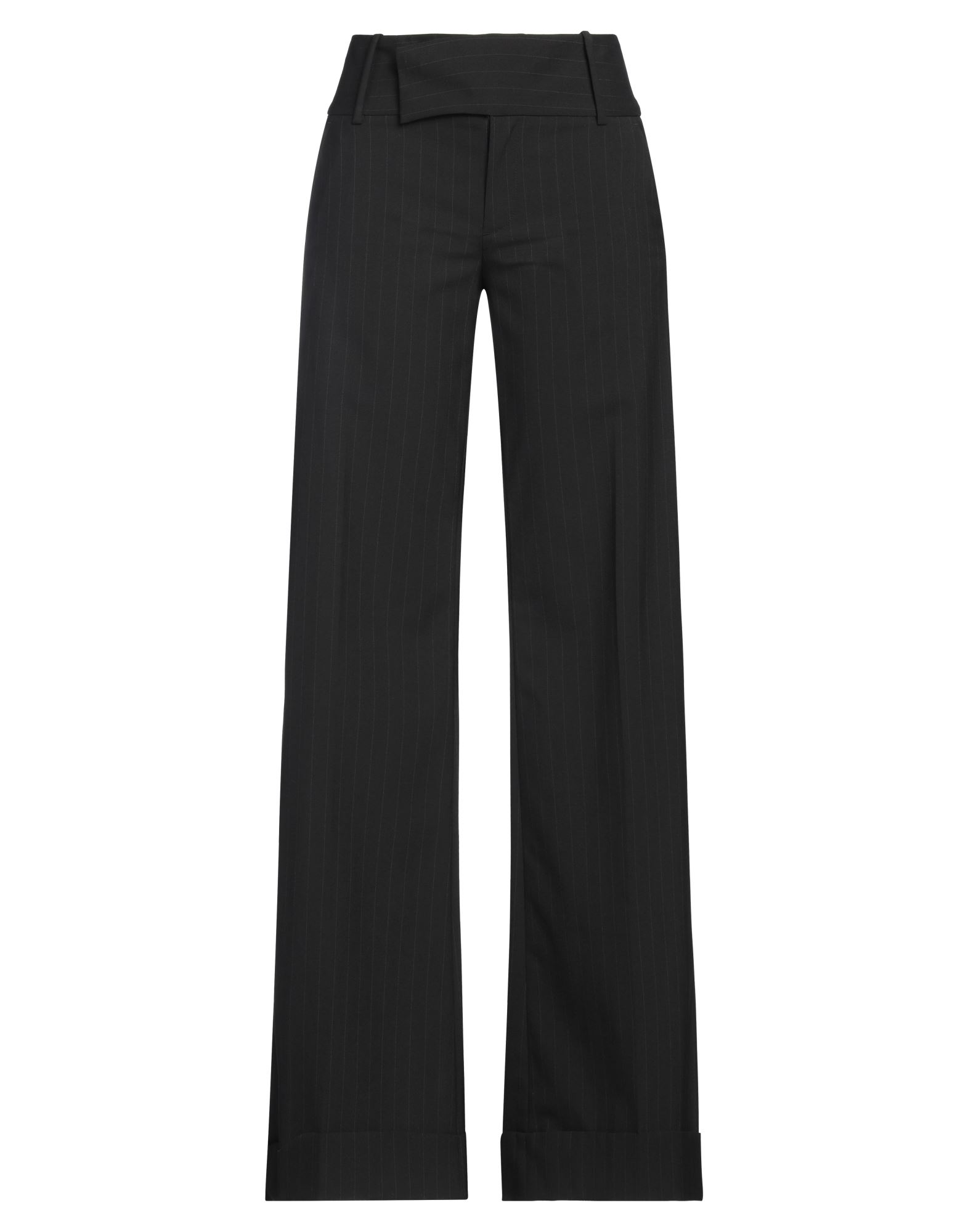 우븐, 장식 부착 없음, 핀스트라이프, 노멀 웨이스트, 레귤러 핏, 지퍼 여밈, 후크 여밈, 멀티 포켓, 스트레치, 드라이클리닝 금지, 표백 금지, 건조기 사용불가, 다림질 금지, 플레어 팬츠. 이미지